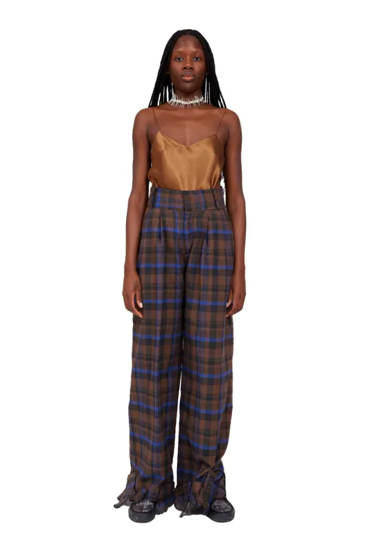 BROWN PLAID RIBBIT PANT made by Collina Strada