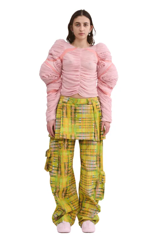 LIME PLAID LAWN SKIRT CARGO PANT sold by Collina Strada