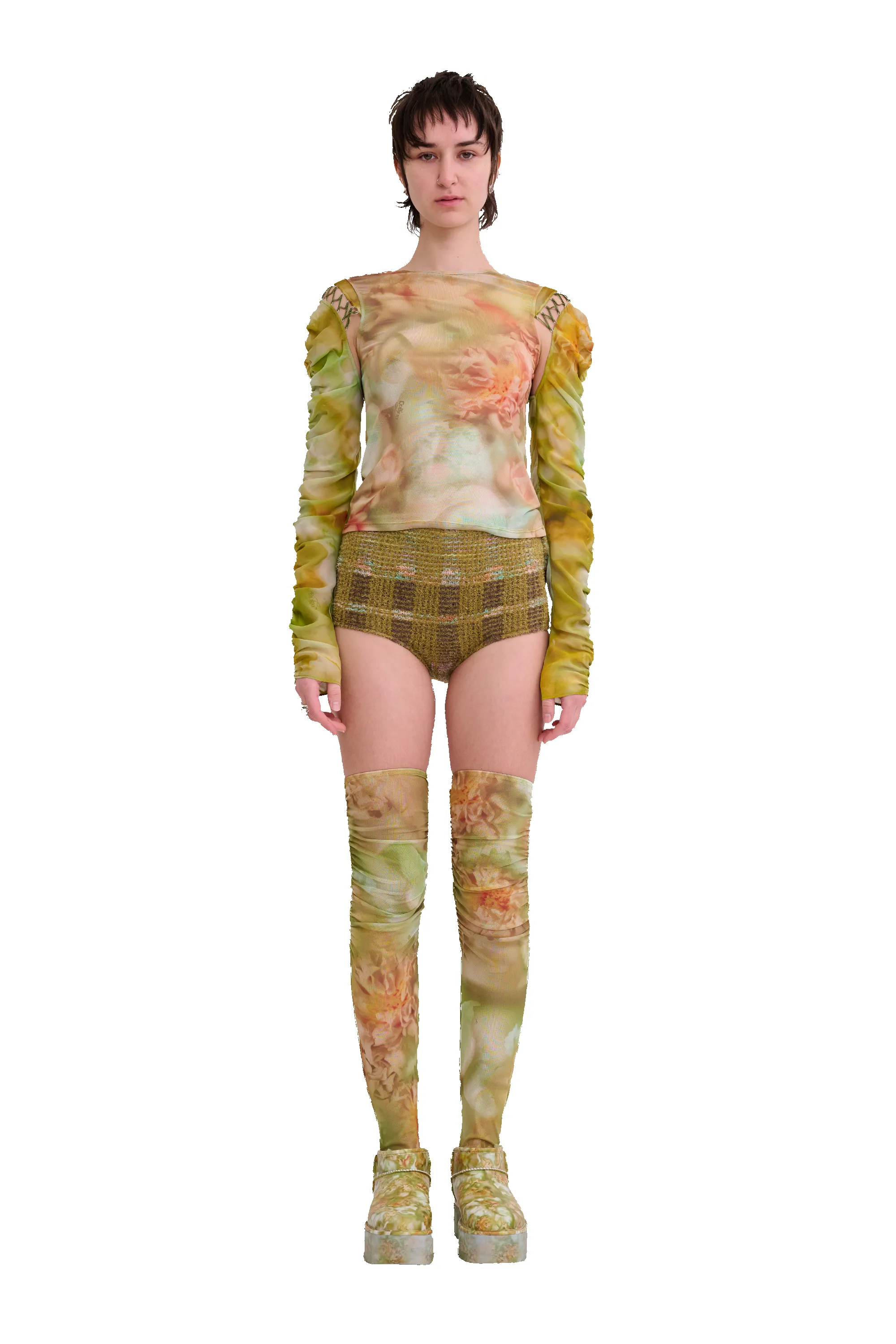 SAGE MOLTEN FLORAL CARDIO DELILAH TOP sold by Collina Strada