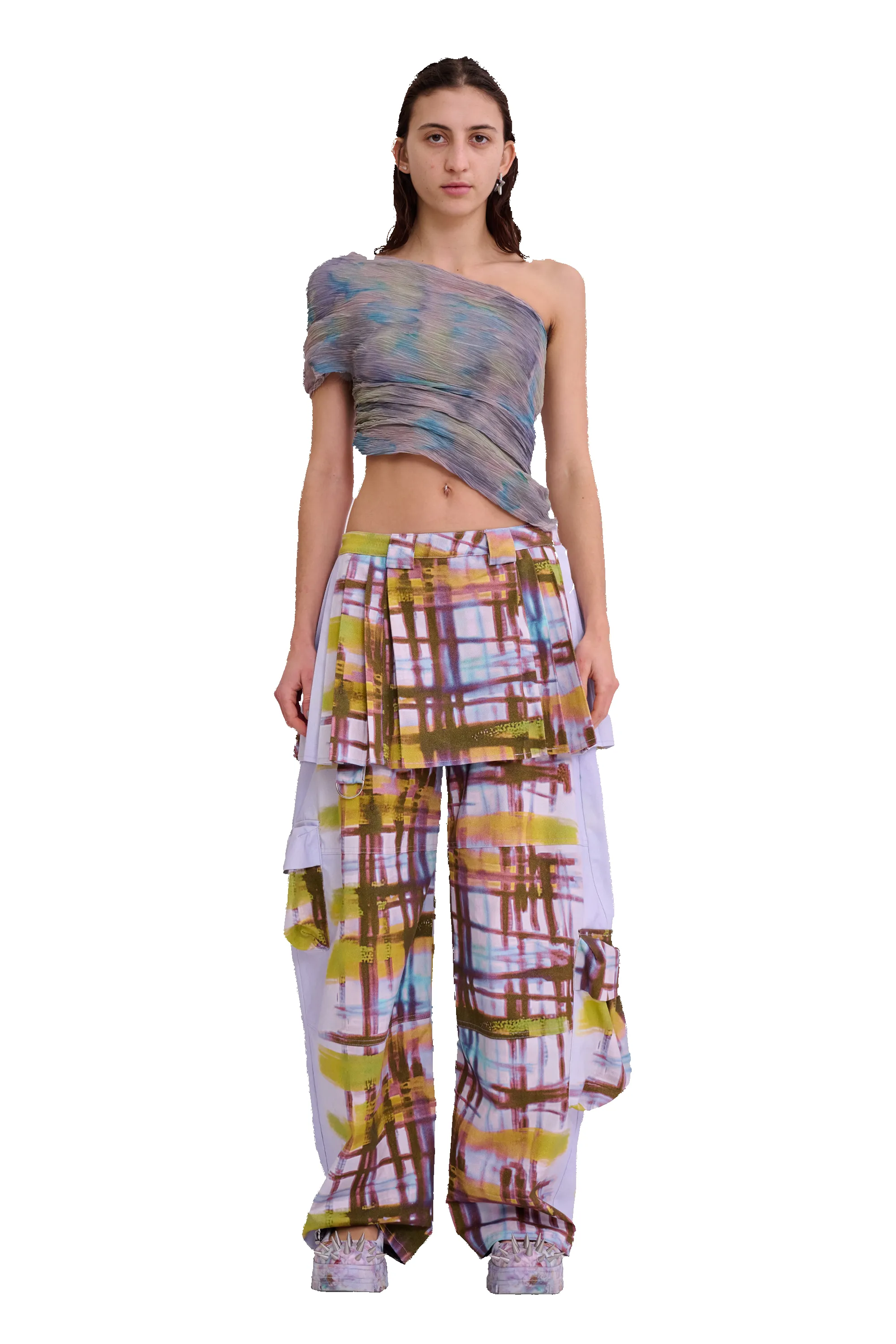 PAINTED PLAID LAWN SKIRT CARGO PANT sold by Collina Strada