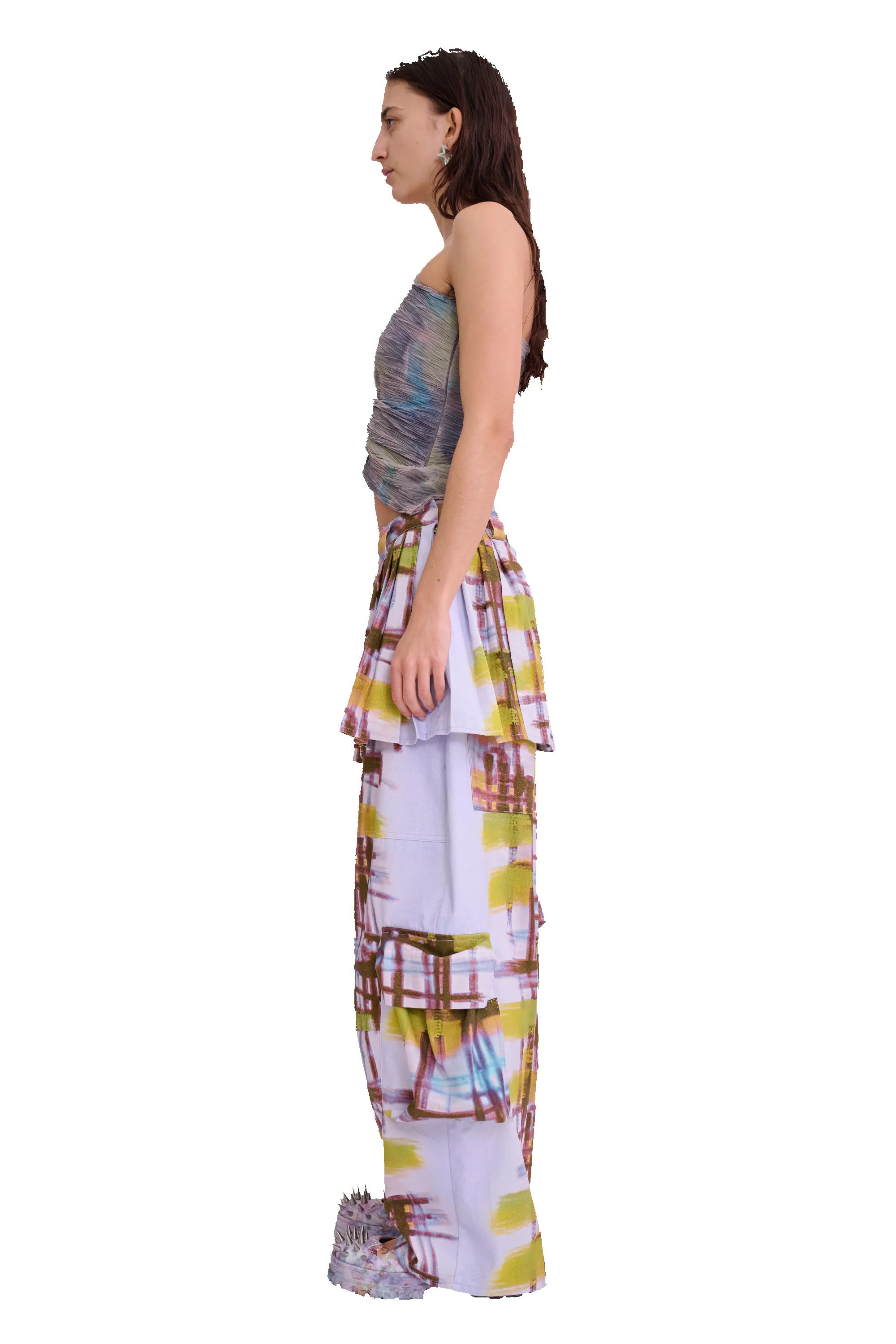 PAINTED PLAID LAWN SKIRT CARGO PANT sold by Collina Strada product image thumbnail 4