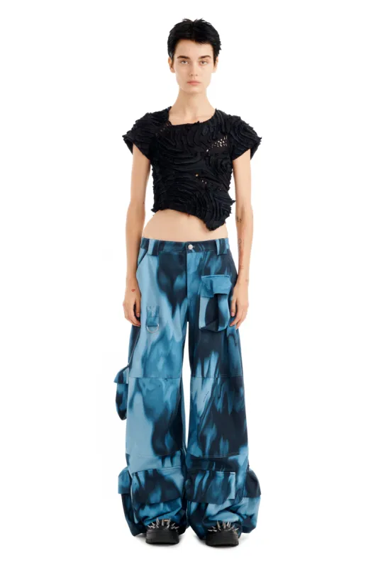 NAVY MELTING BLOOM GARDEN CARGO PANT made by Collina Strada