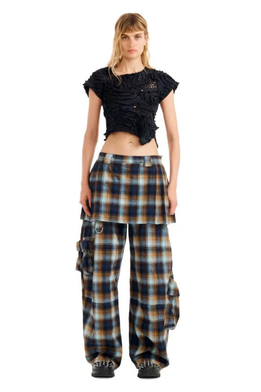 NAVY CAMEL PLAID LAWN SKIRT CARGO PANT sold by Collina Strada