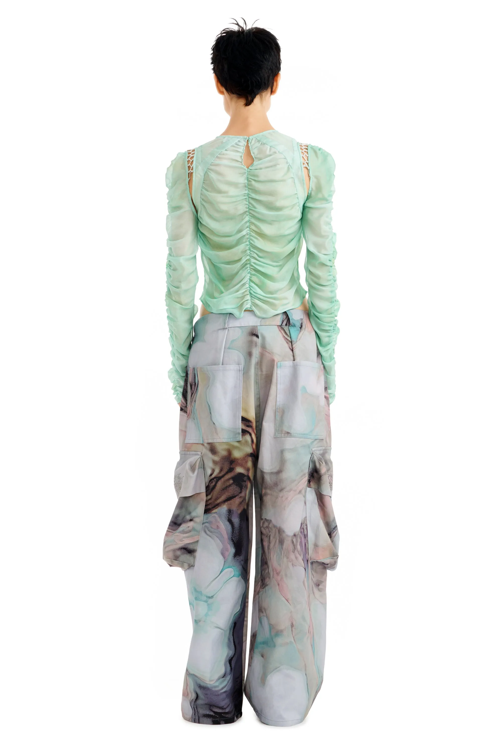 RHINESTONE OIL MOLD PLEATED CARGO PANT sold by Collina Strada product image thumbnail 5