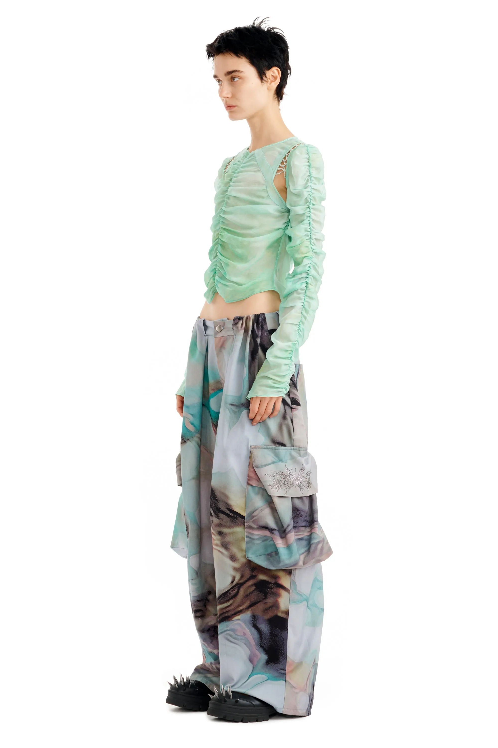 RHINESTONE OIL MOLD PLEATED CARGO PANT sold by Collina Strada product image thumbnail 3