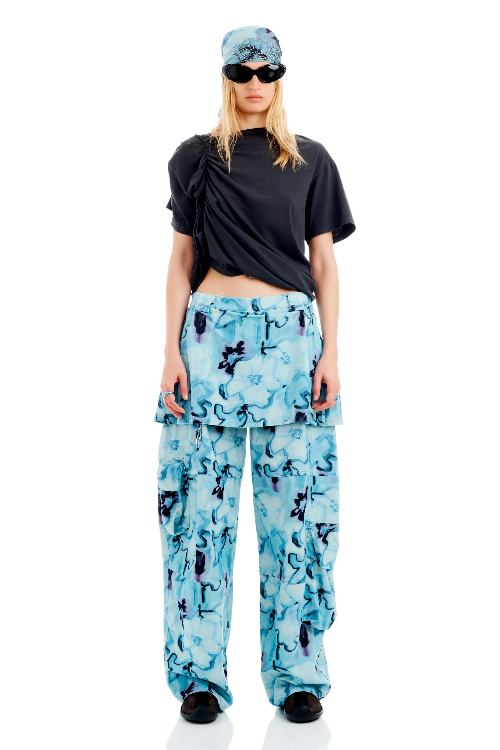 SKY WATERCOLOR FLORAL LAWN SKIRT CARGO PANT sold by Collina Strada