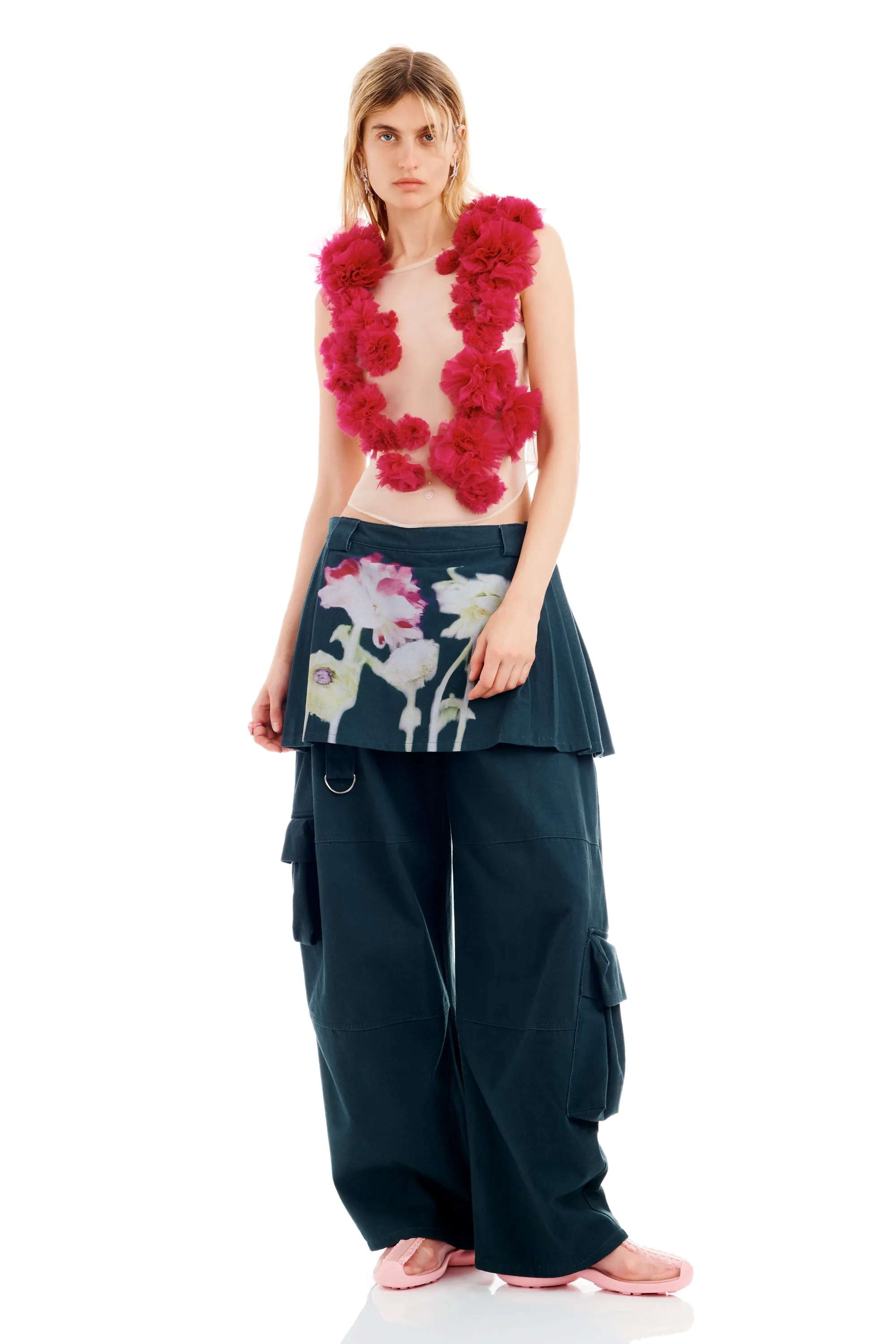 BLACK FLOWER DRIP LAWN SKIRT CARGO PANT sold by Collina Strada product image thumbnail 2