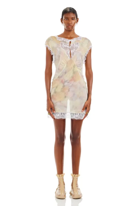 WASHED OCEAN FLOWERS WATERLILY MINI DRESS sold by Collina Strada