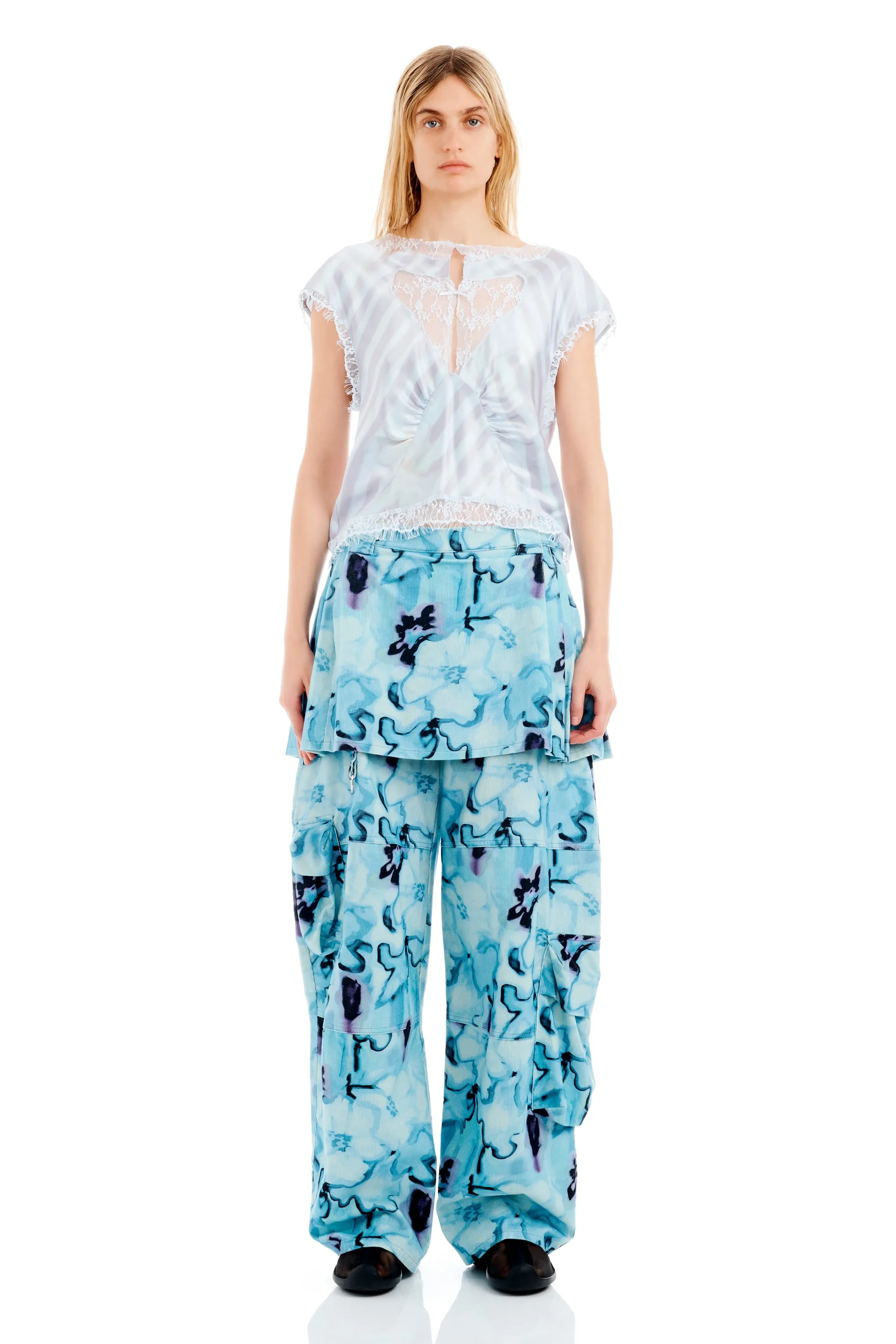 WASHED WAVY NAVY FLOWER STRIPE WATERLILY TOP sold by Collina Strada