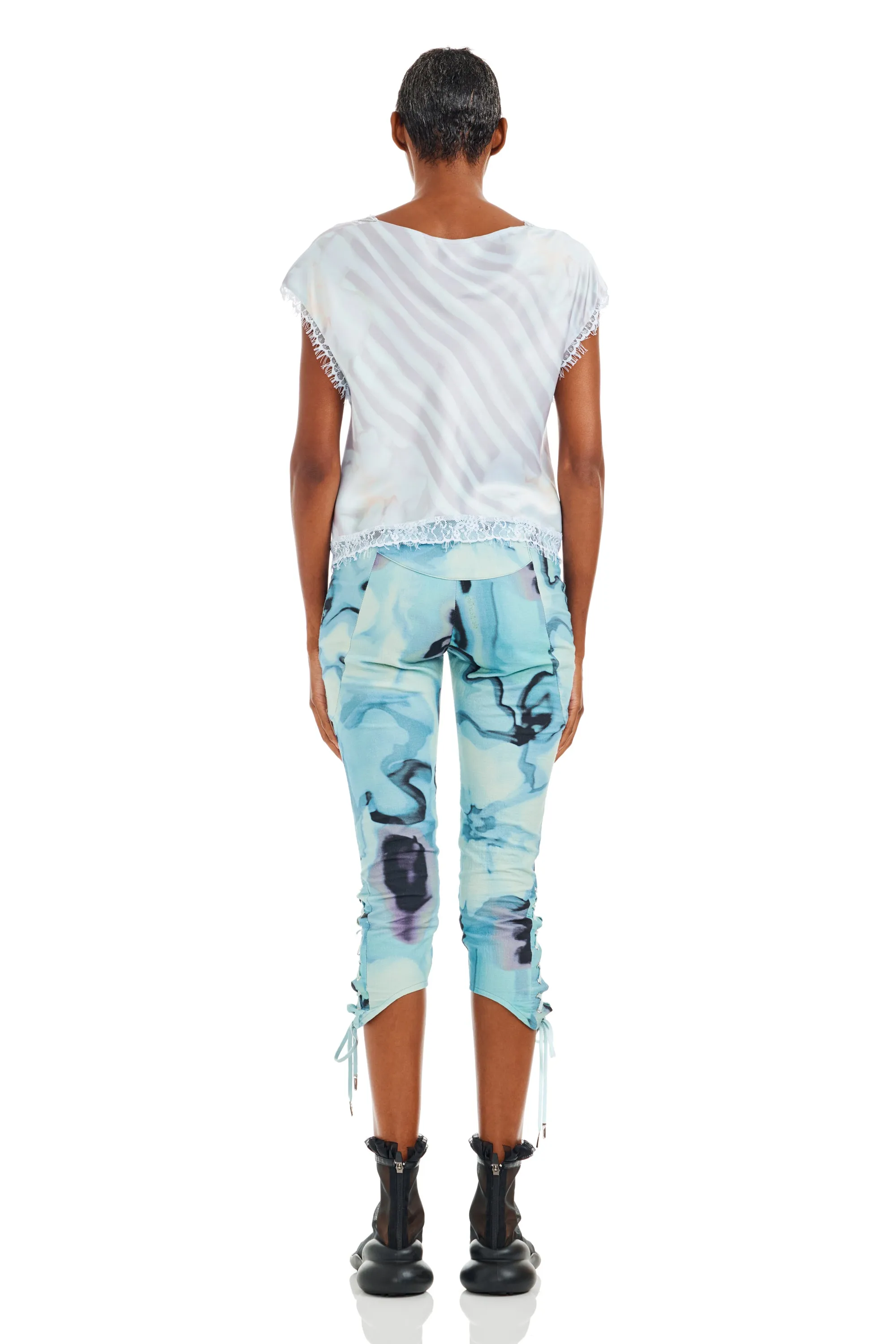 WASHED WAVY NAVY FLOWER STRIPE WATERLILY TOP sold by Collina Strada product image thumbnail 4