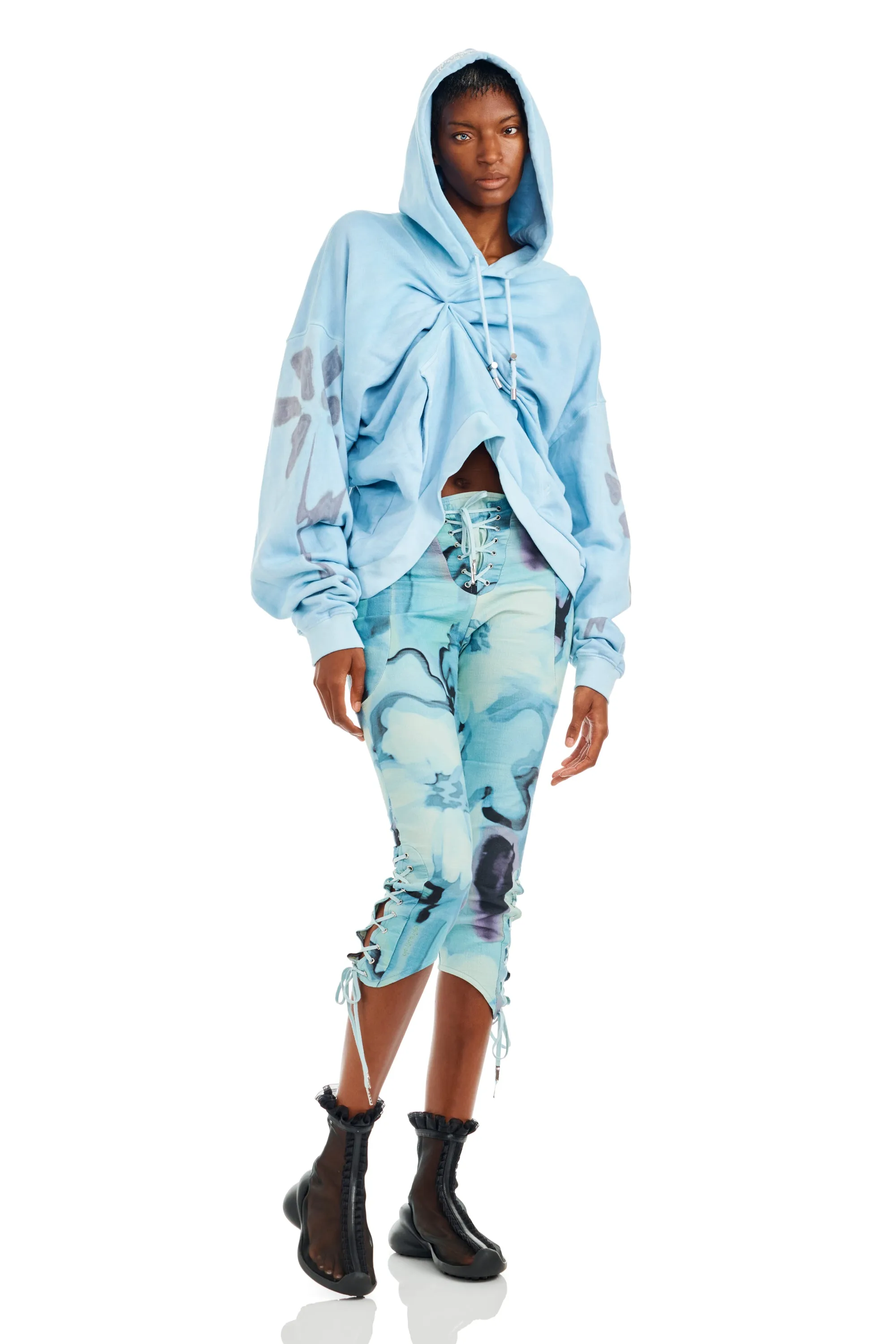 SKY FLOWERS DRAPED HOODIE sold by Collina Strada