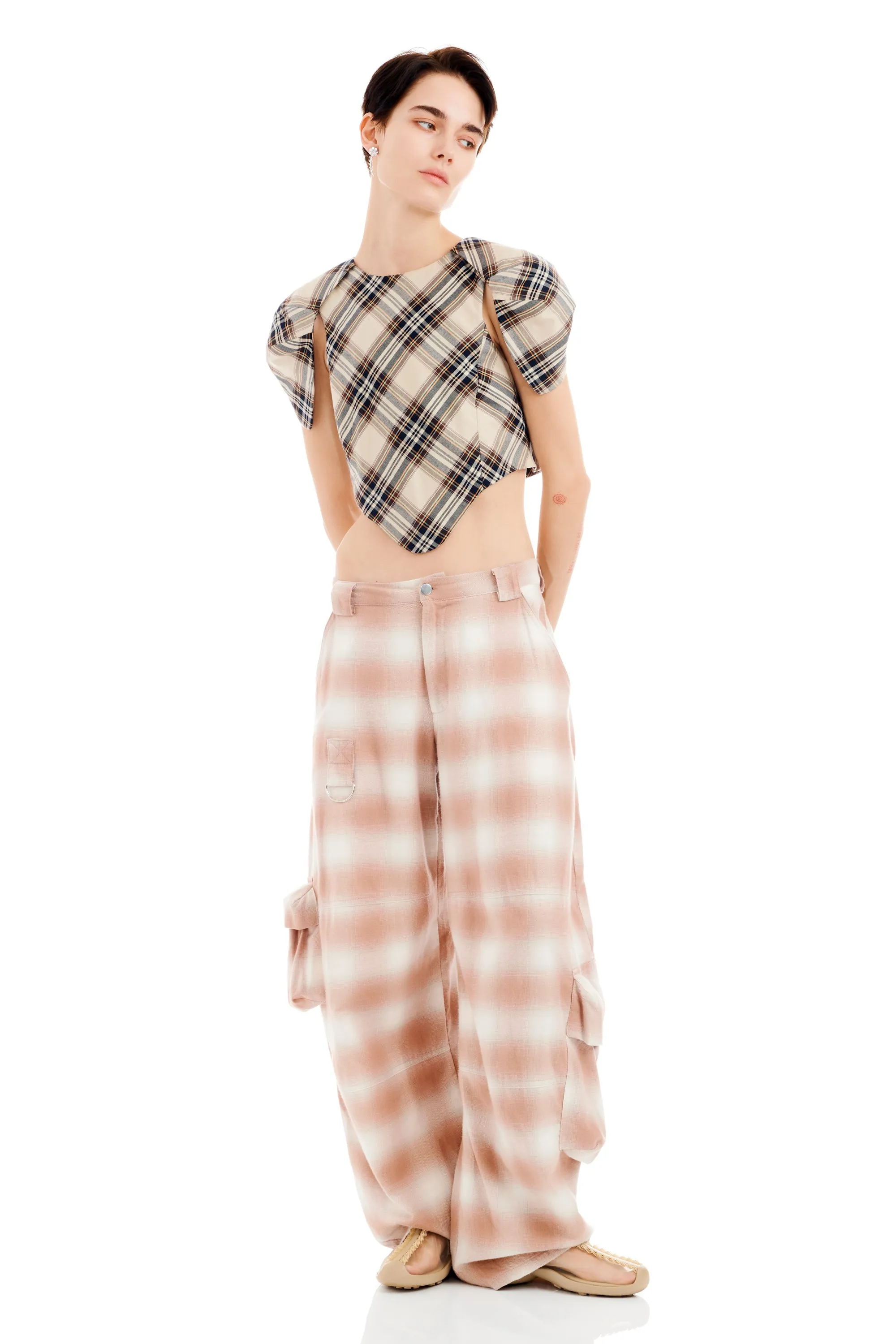 PEACH PLAID LAWN CARGO PANT sold by Collina Strada product image thumbnail 2