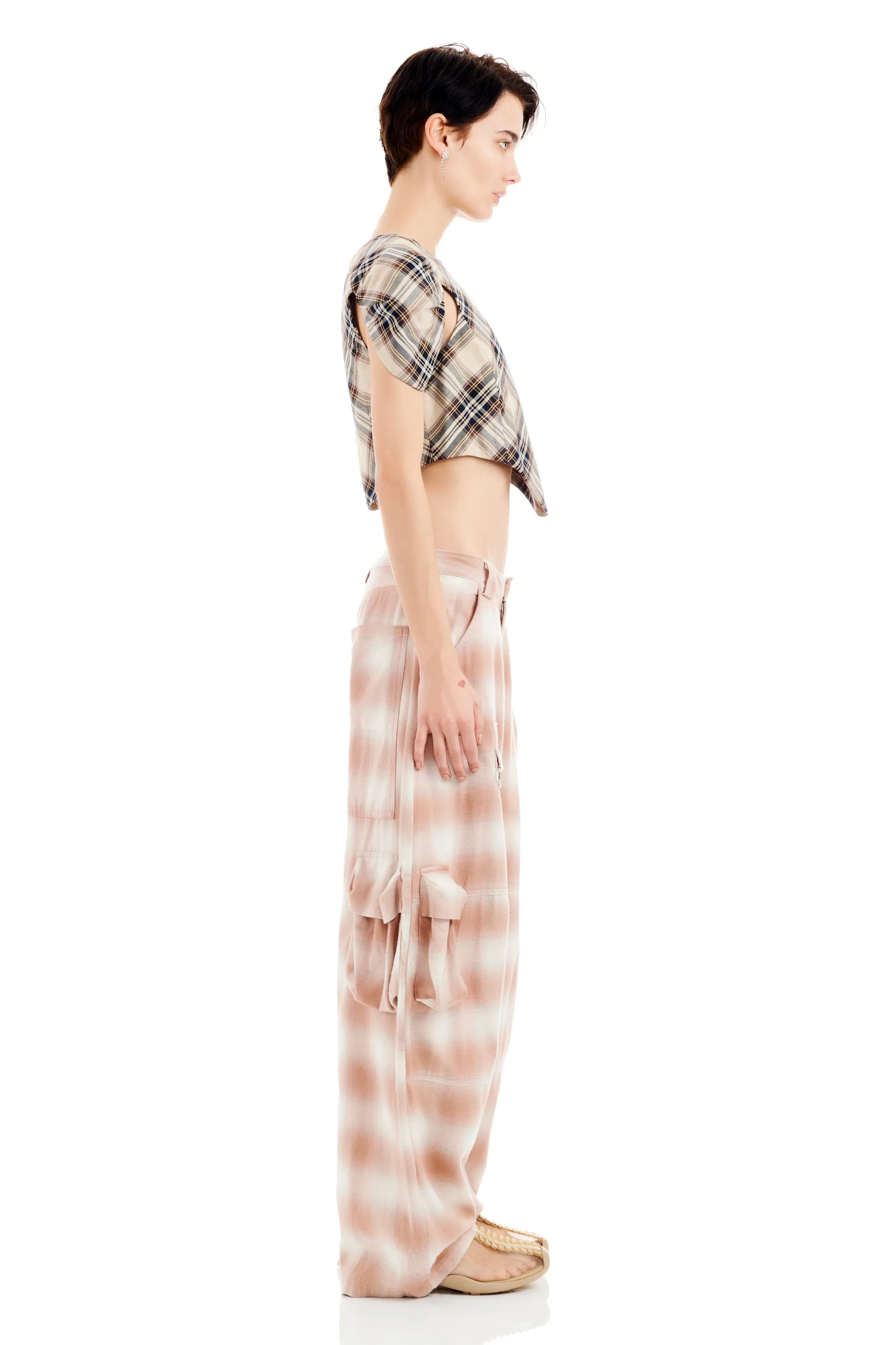 PEACH PLAID LAWN CARGO PANT sold by Collina Strada product image thumbnail 5