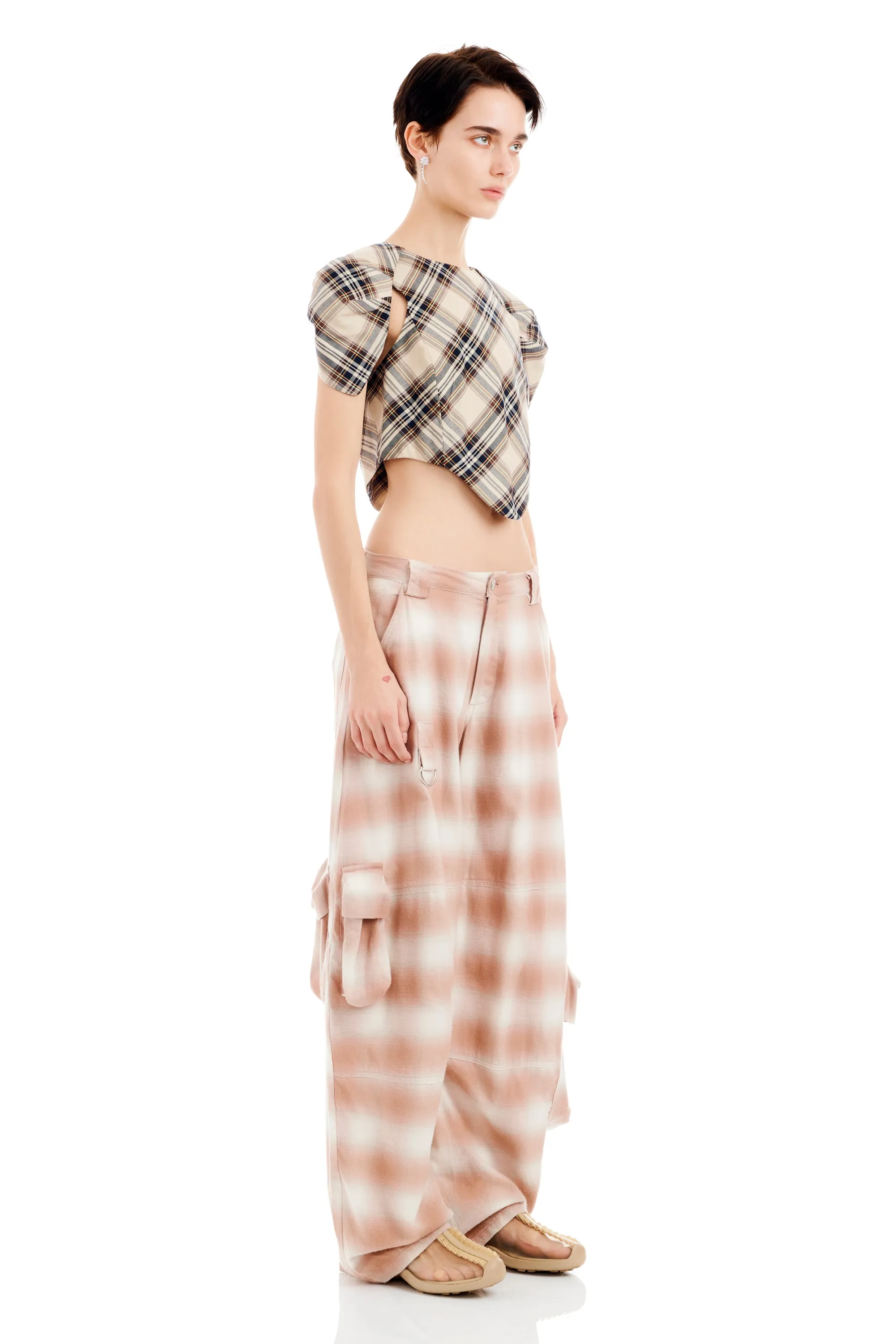 PEACH PLAID LAWN CARGO PANT sold by Collina Strada product image thumbnail 4