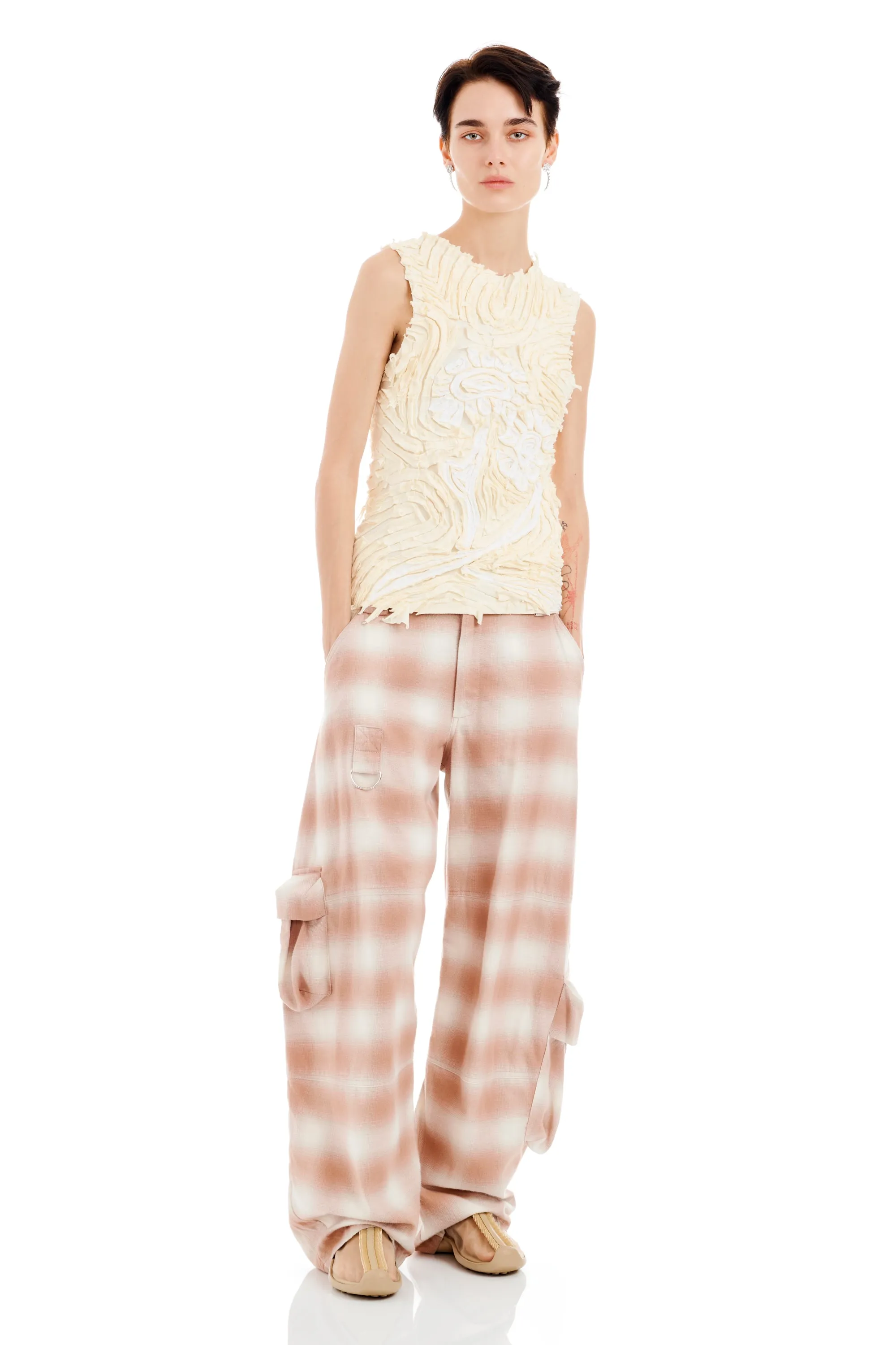 PEACH PLAID LAWN CARGO PANT sold by Collina Strada product image thumbnail 3