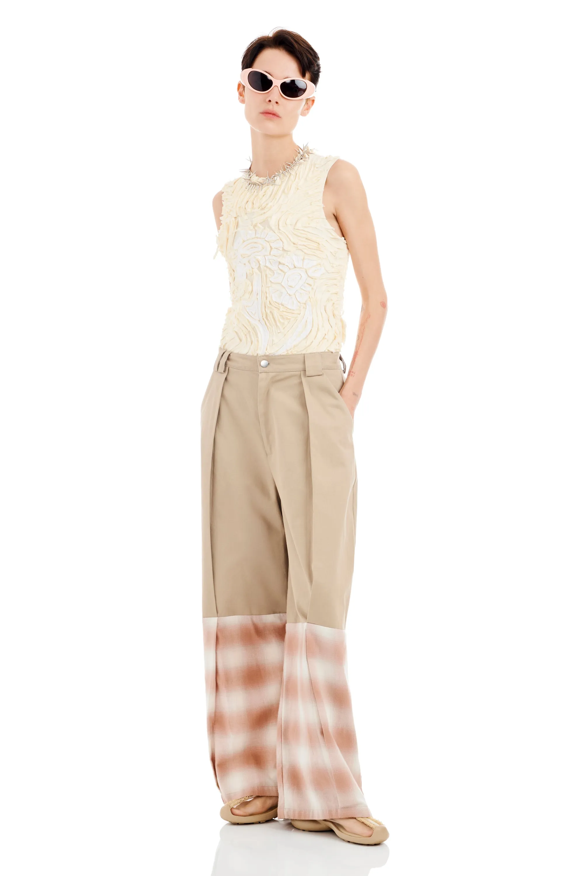 SAND AND PEACH PLAID CEDAR PANT sold by Collina Strada product image thumbnail 5