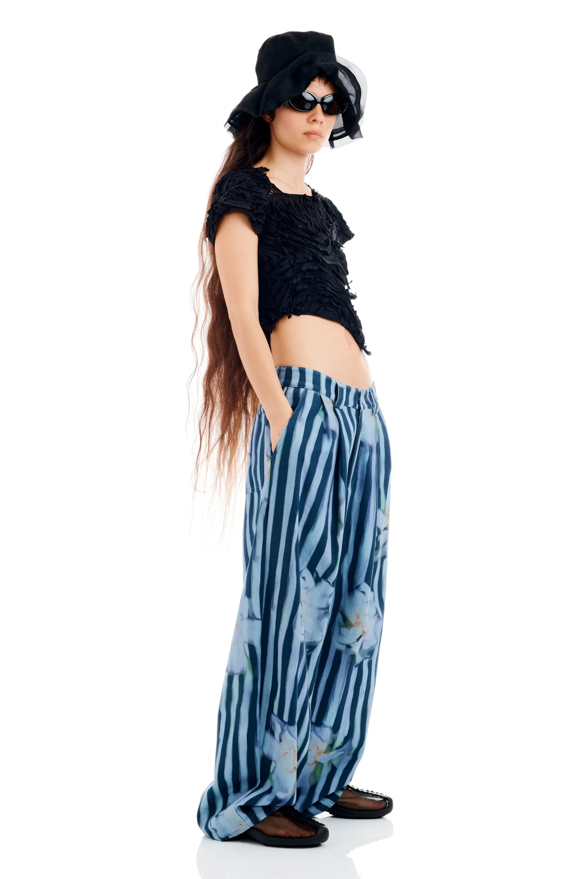 WAVY NAVY FLOWER STRIPE CATCHFLY PANT sold by Collina Strada product image thumbnail 2
