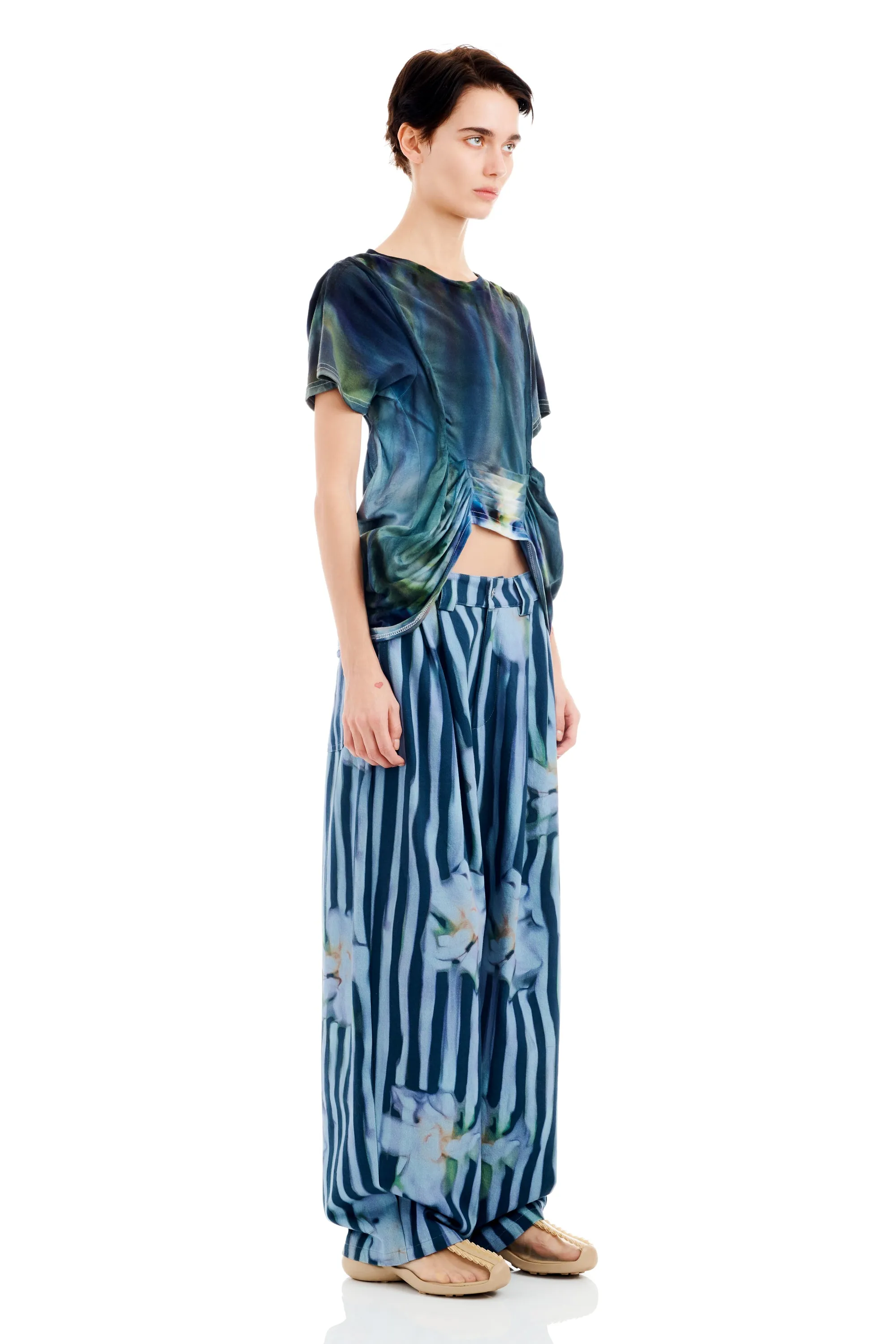 WAVY NAVY FLOWER STRIPE CATCHFLY PANT sold by Collina Strada product image thumbnail 3