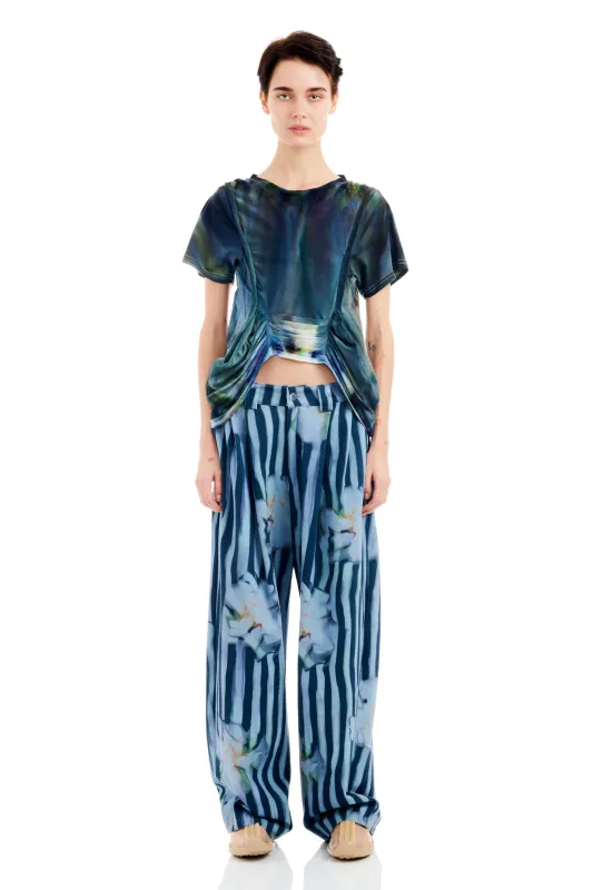 WAVY NAVY FLOWER STRIPE CATCHFLY PANT sold by Collina Strada