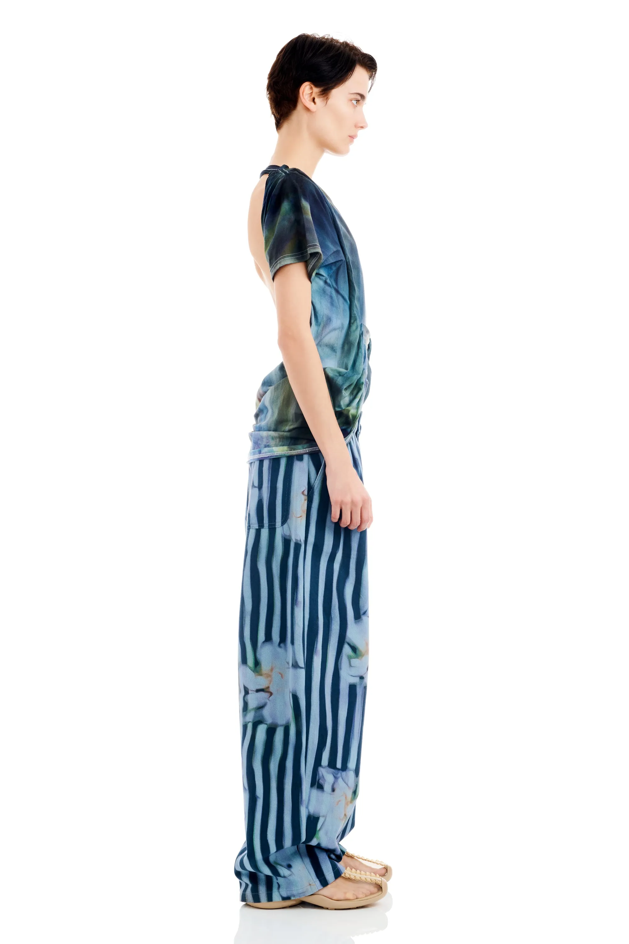 WAVY NAVY FLOWER STRIPE CATCHFLY PANT sold by Collina Strada product image thumbnail 4