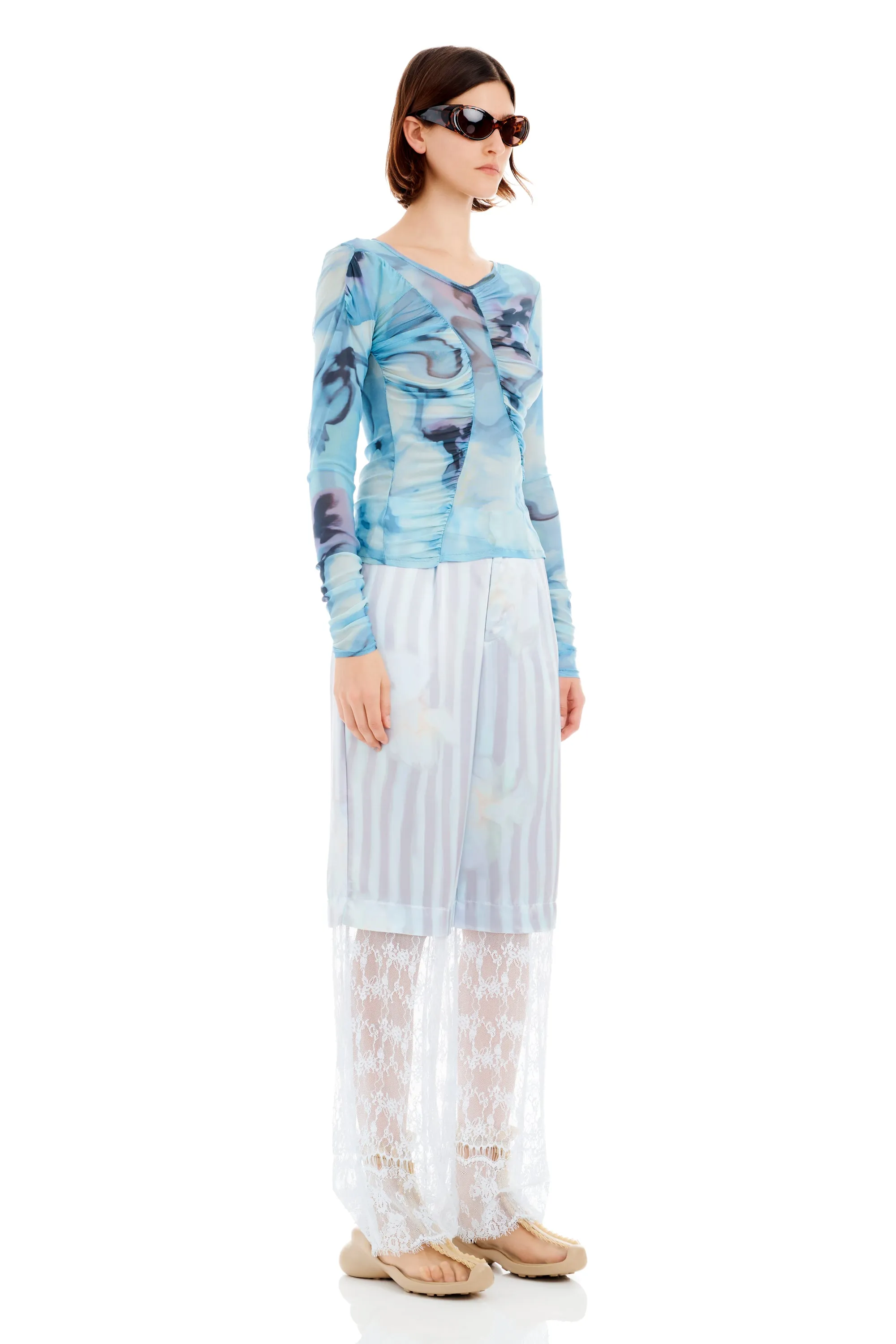 SKY WATERCOLOR FLORAL SERPENTINE L/S TOP sold by Collina Strada product image thumbnail 3