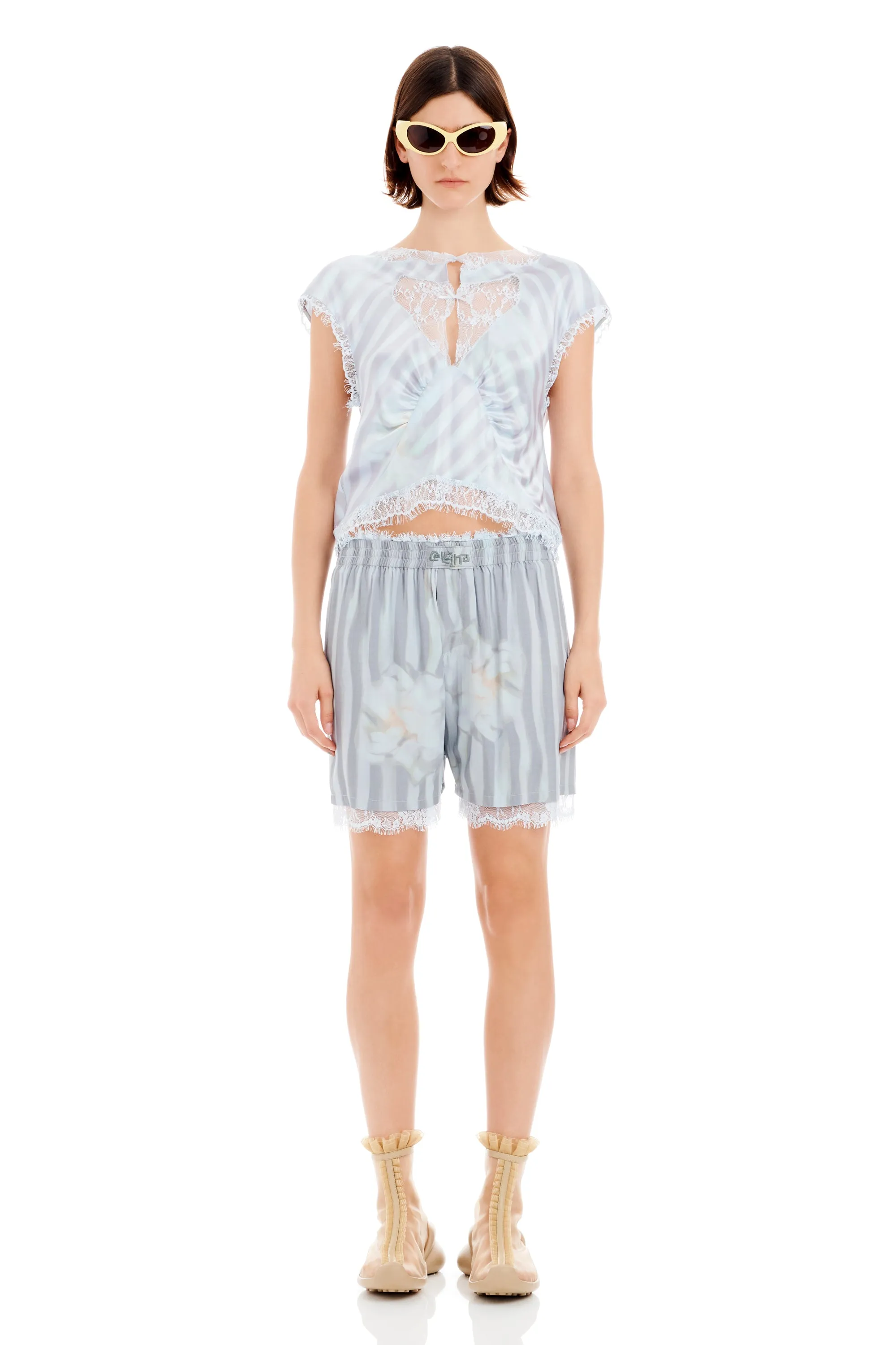 WASHED WAVY NAVY FLOWER STRIPE ODEON BOXER sold by Collina Strada