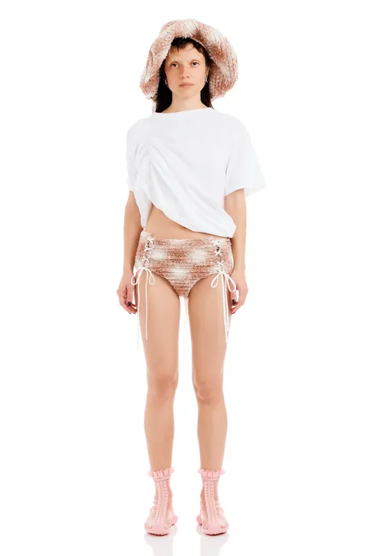 PEACH PLAID LACE UP PANTY sold by Collina Strada