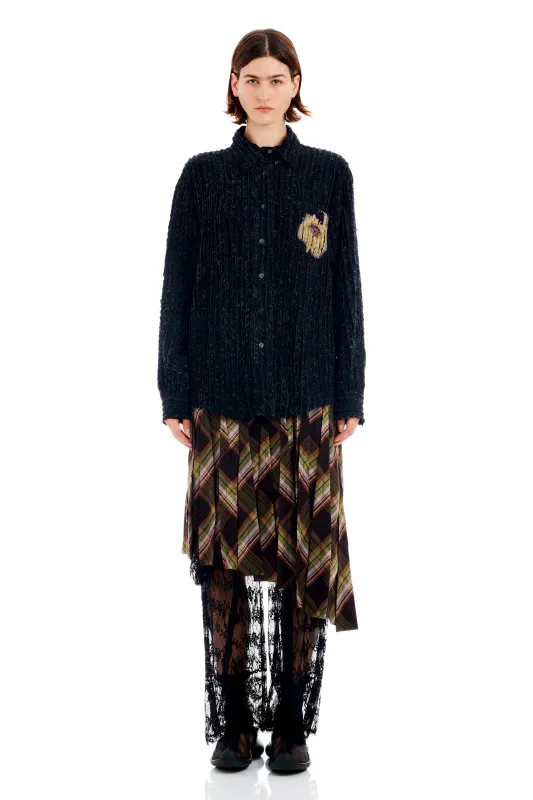 BLACK FLOWER DRIP CONVENTION BUTTON UP made by Collina Strada