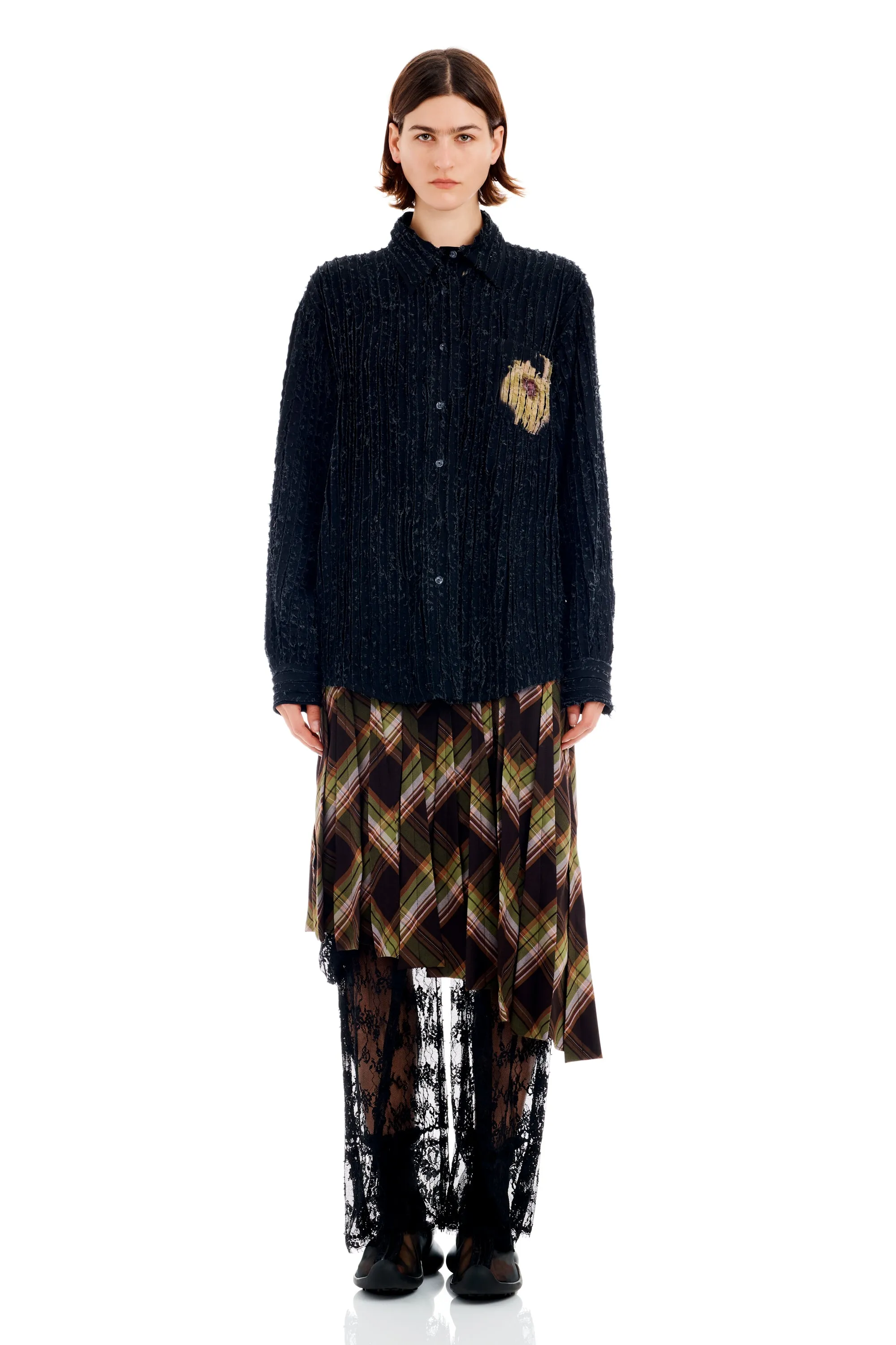 BLACK FLOWER DRIP CONVENTION BUTTON UP sold by Collina Strada