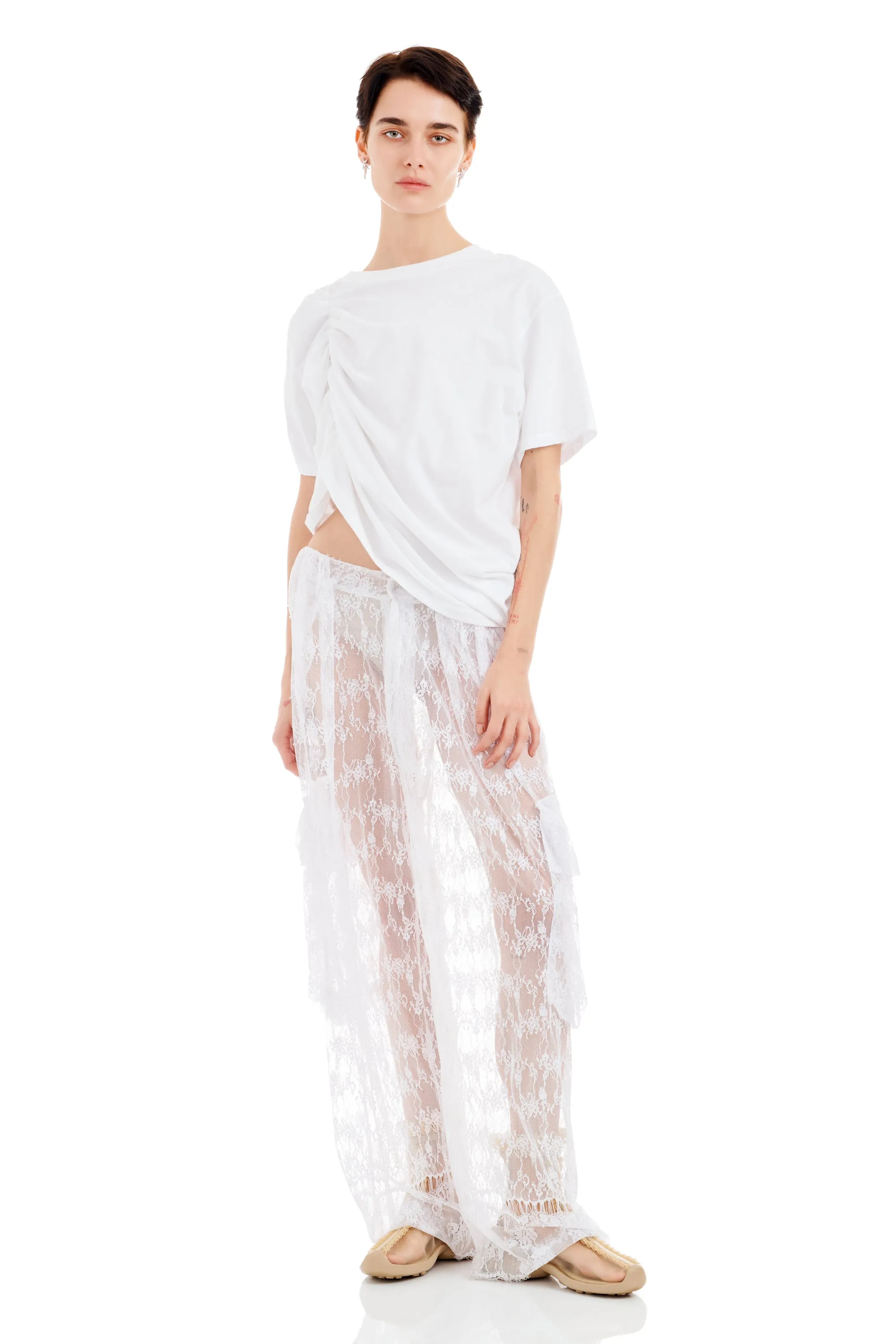 WHITE LACE PLEATED CARGO PANT sold by Collina Strada product image thumbnail 2
