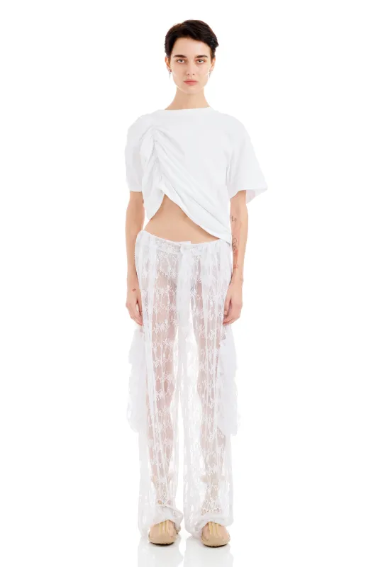 WHITE LACE PLEATED CARGO PANT made by Collina Strada