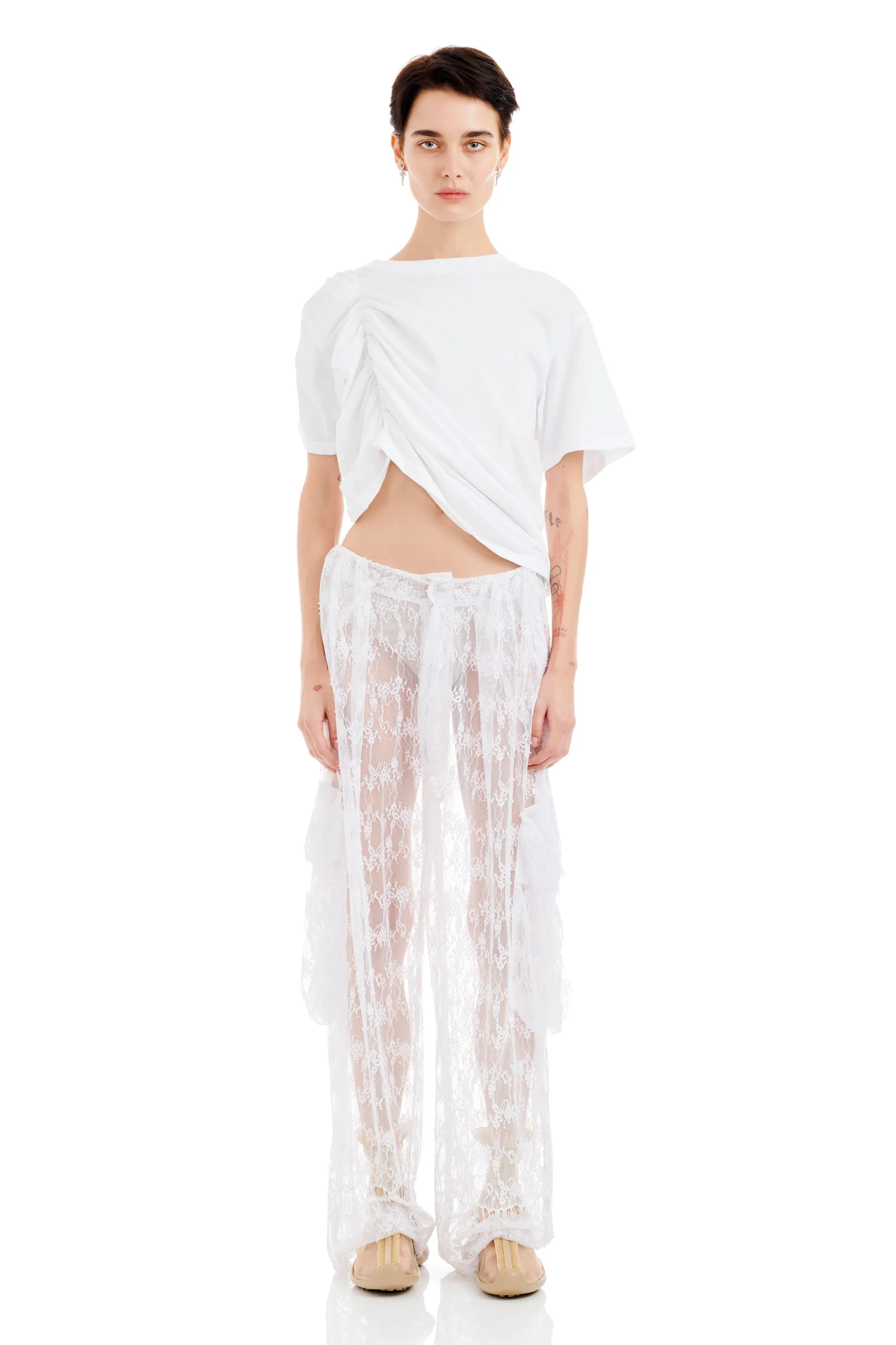 WHITE LACE PLEATED CARGO PANT sold by Collina Strada