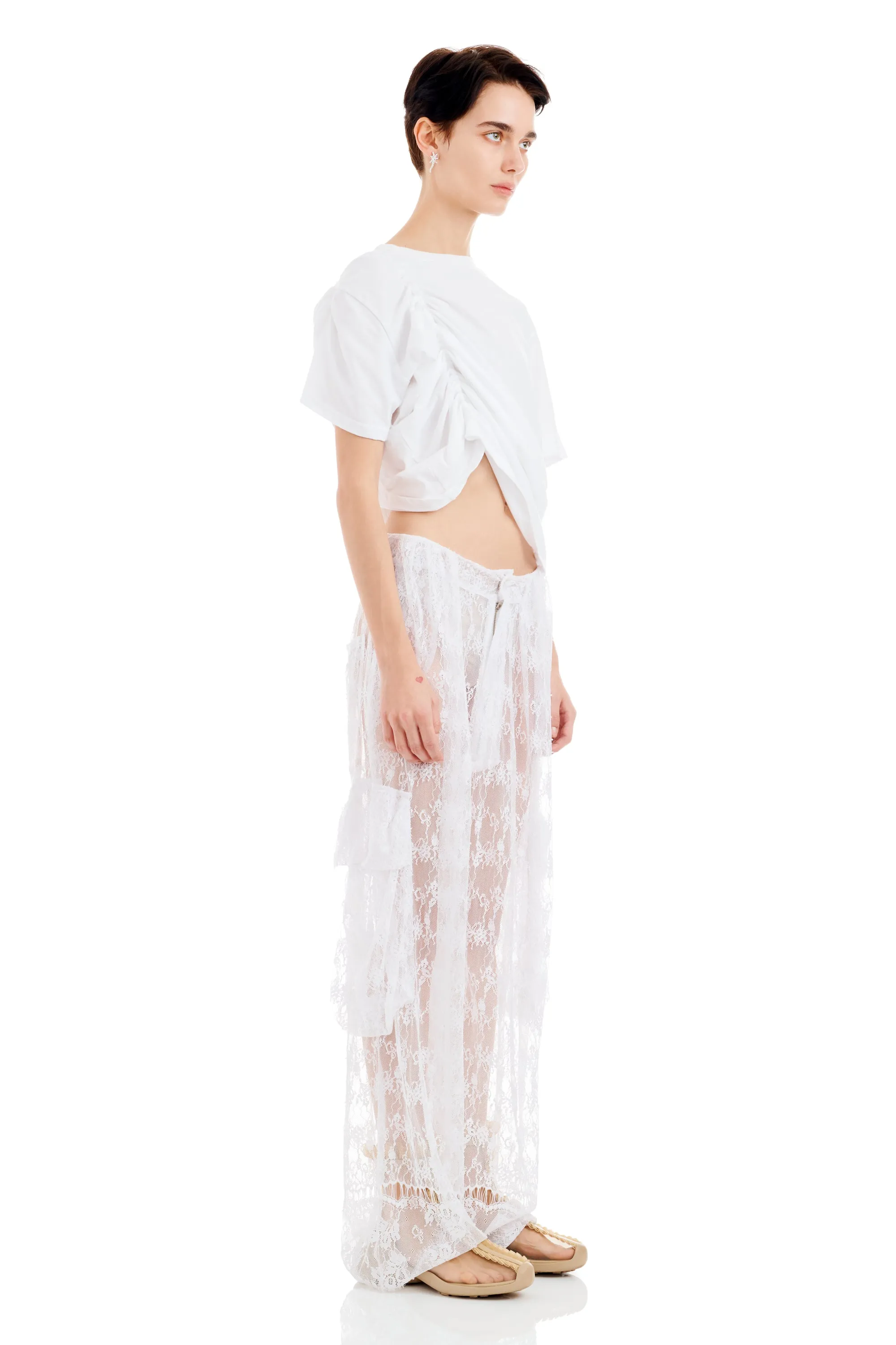 WHITE LACE PLEATED CARGO PANT sold by Collina Strada product image thumbnail 3