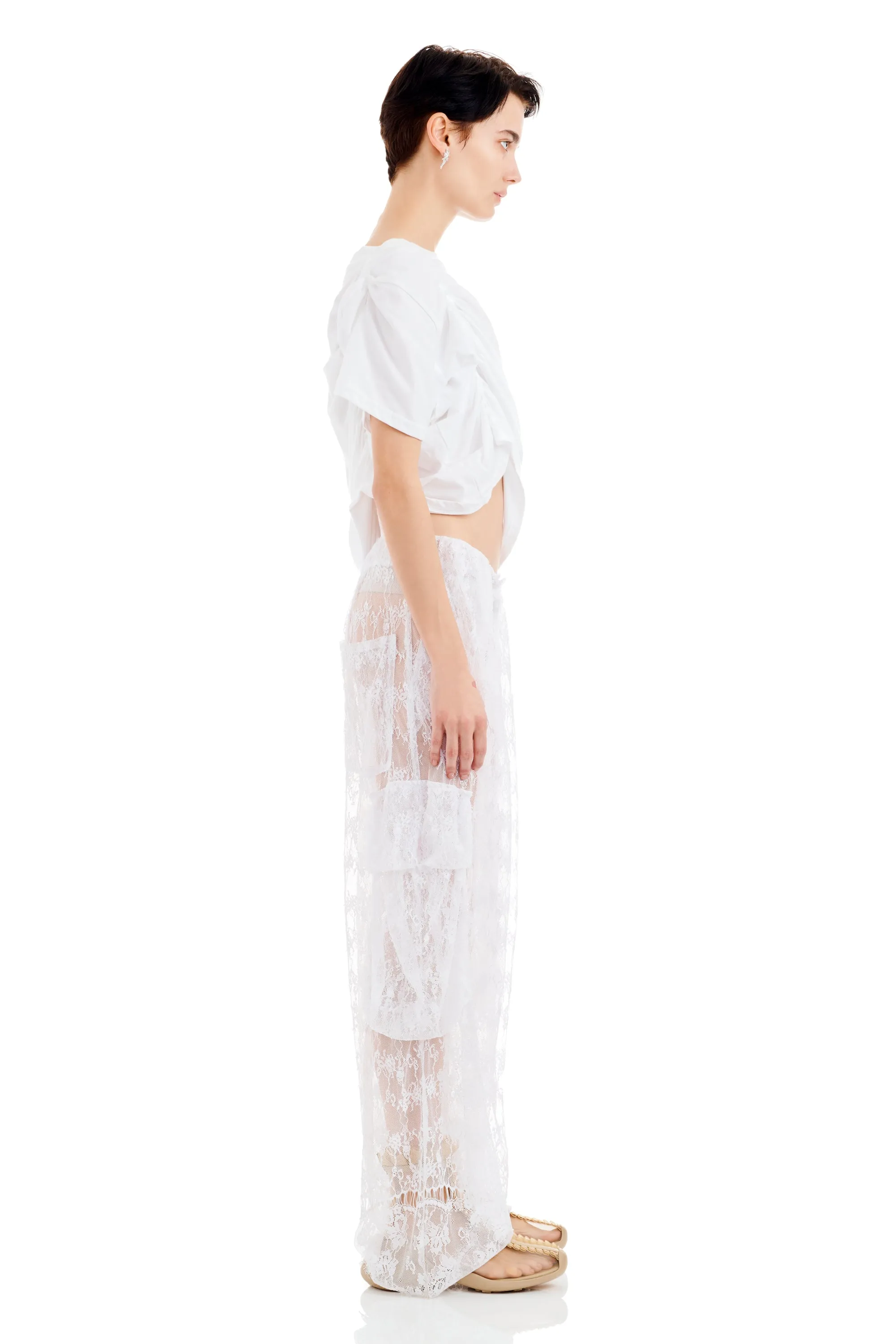 WHITE LACE PLEATED CARGO PANT sold by Collina Strada product image thumbnail 4