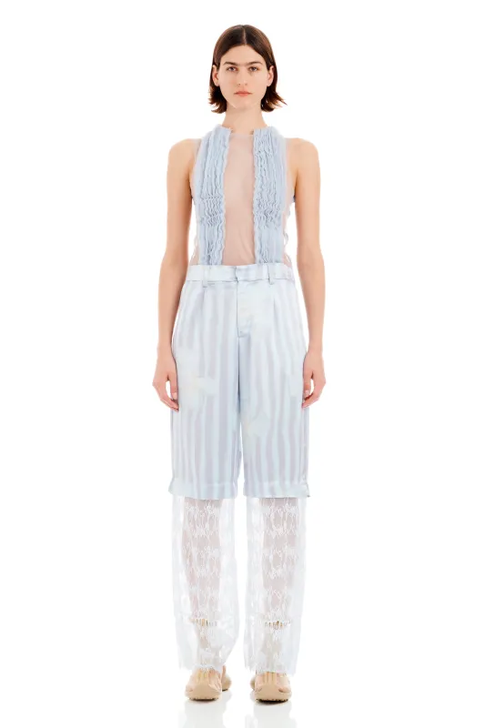 WASHED WAVY NAVY FLOWER STRIPE DANTE LACE TROUSER sold by Collina Strada