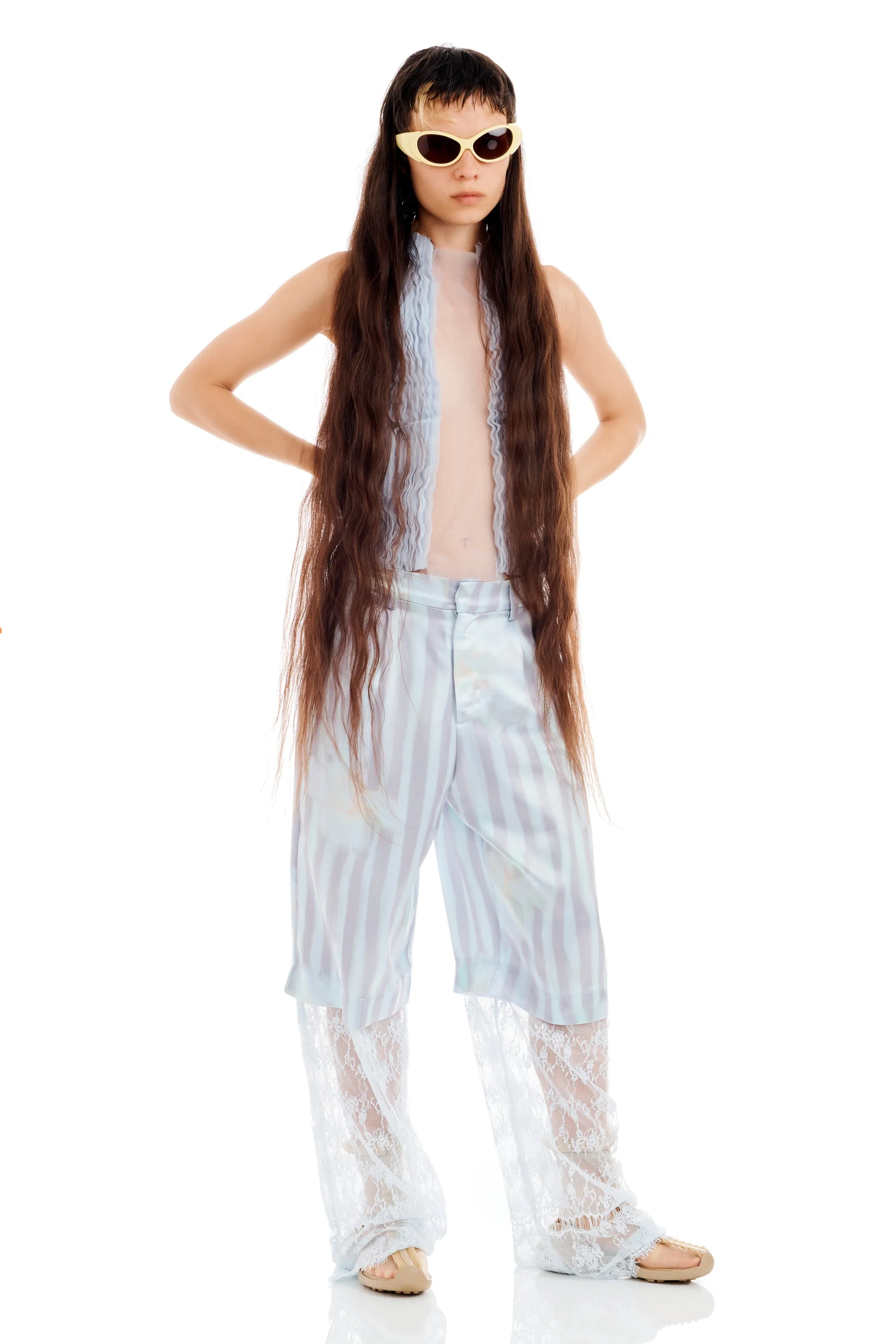 WASHED WAVY NAVY FLOWER STRIPE DANTE LACE TROUSER sold by Collina Strada product image thumbnail 2