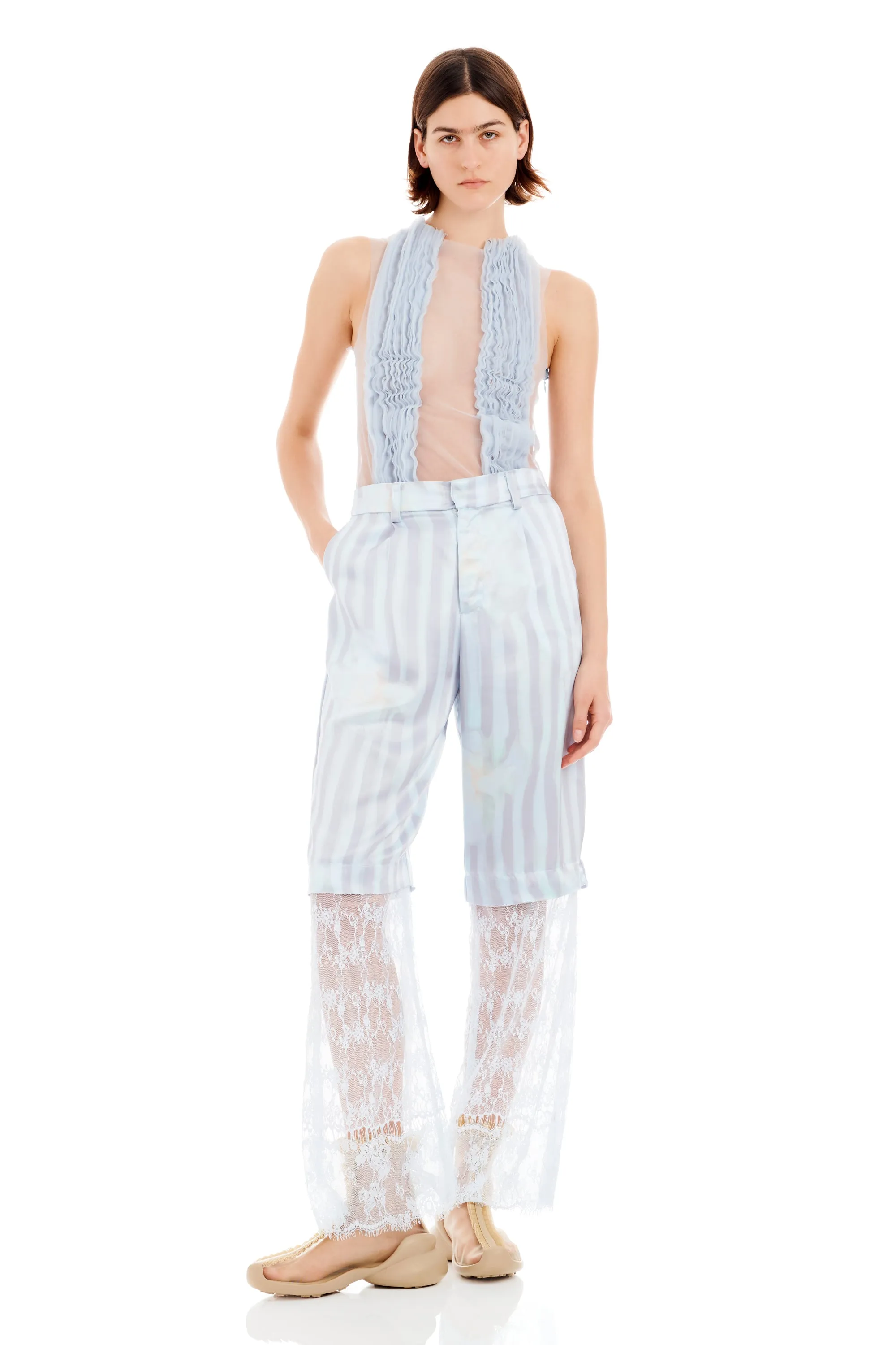 WASHED WAVY NAVY FLOWER STRIPE DANTE LACE TROUSER sold by Collina Strada product image thumbnail 3