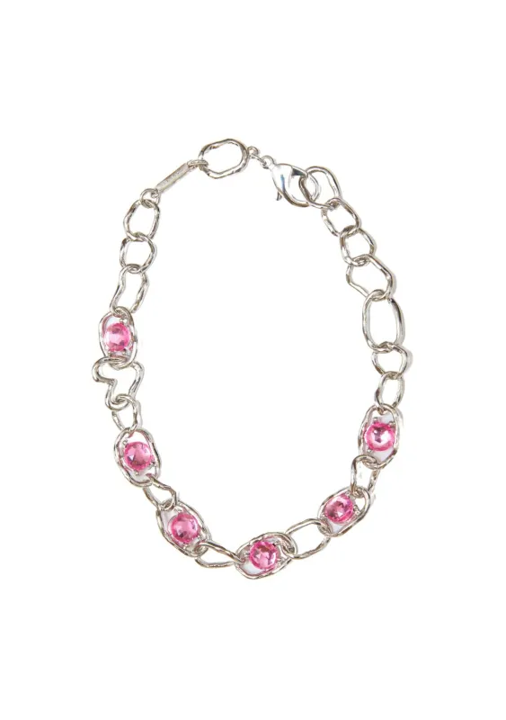 SILVER PINK GEMSTONE CRUSHED CHAIN NECKLACE sold by Collina Strada