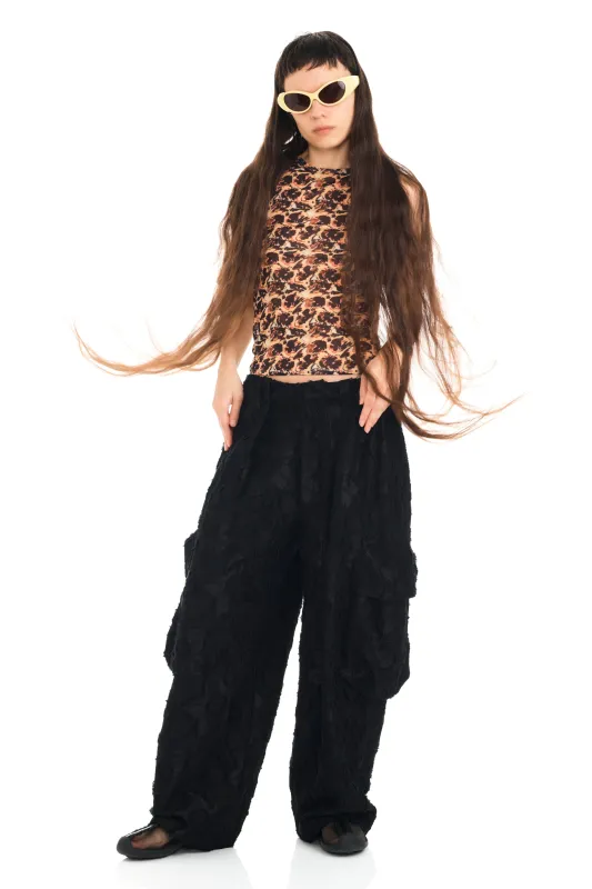 BLACK JACQUARD PLEATED CARGO PANT made by Collina Strada