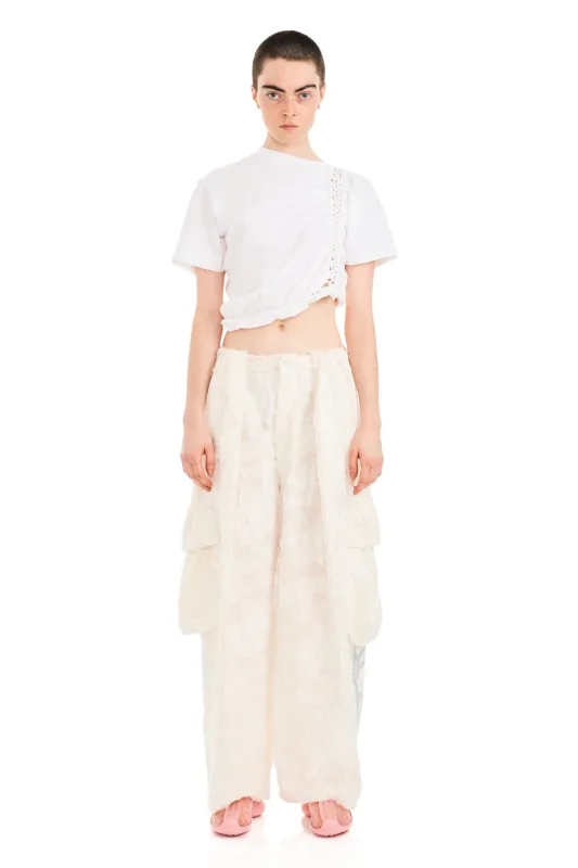 WHITE WINGS RHINESTONE PLEATED CARGO PANT made by Collina Strada