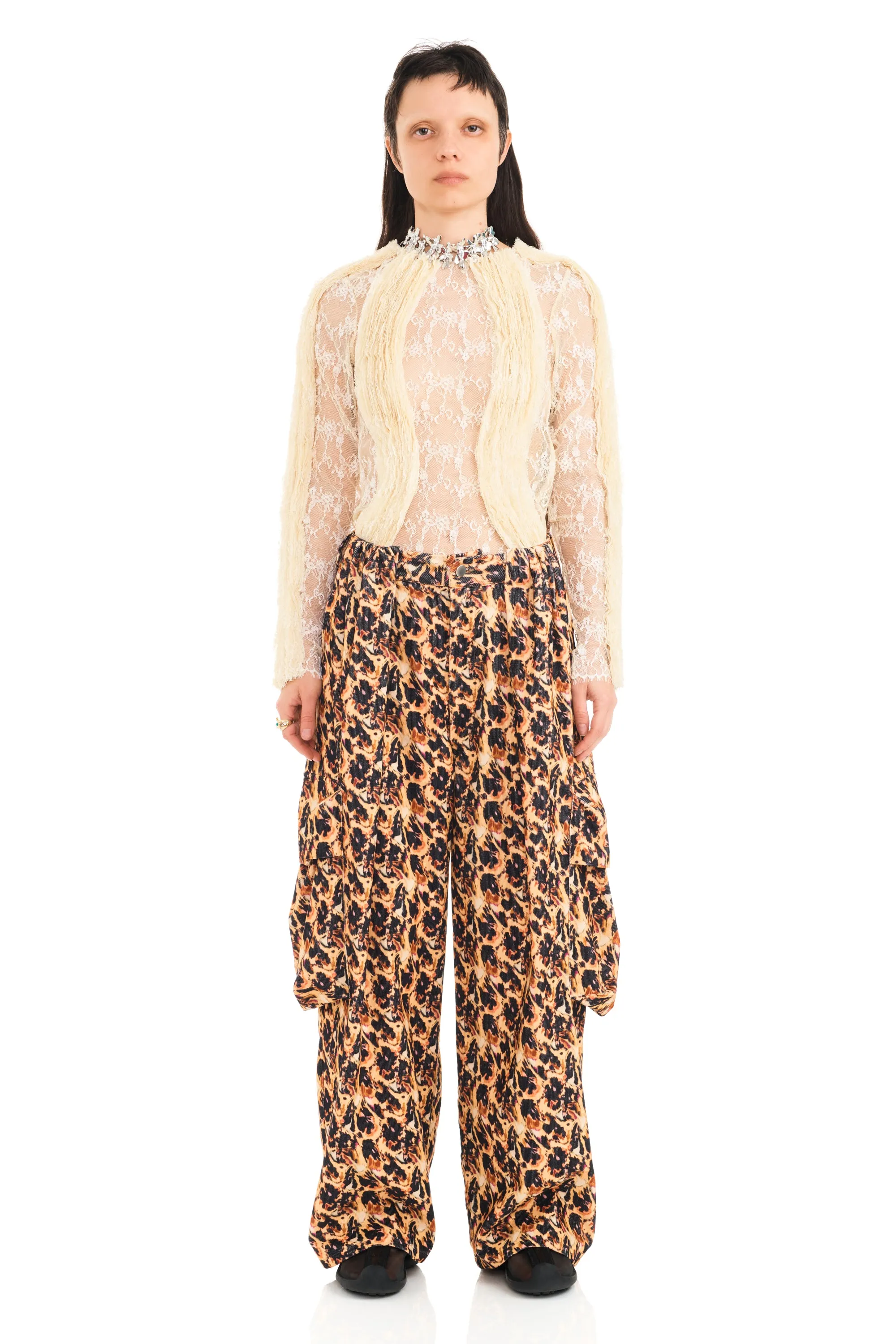 LEOPARD PEONY PLEATED CARGO PANT sold by Collina Strada