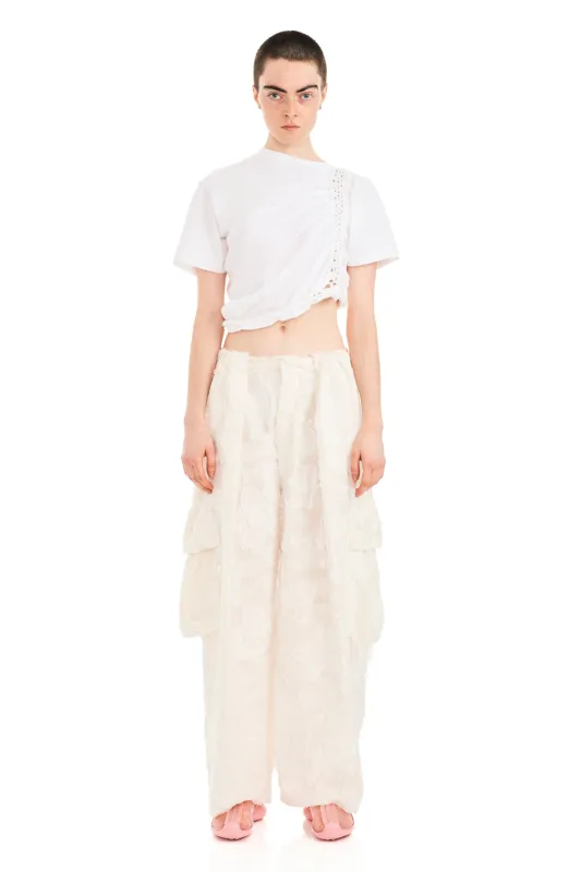 WHITE JACQUARD PLEATED CARGO PANT made by Collina Strada