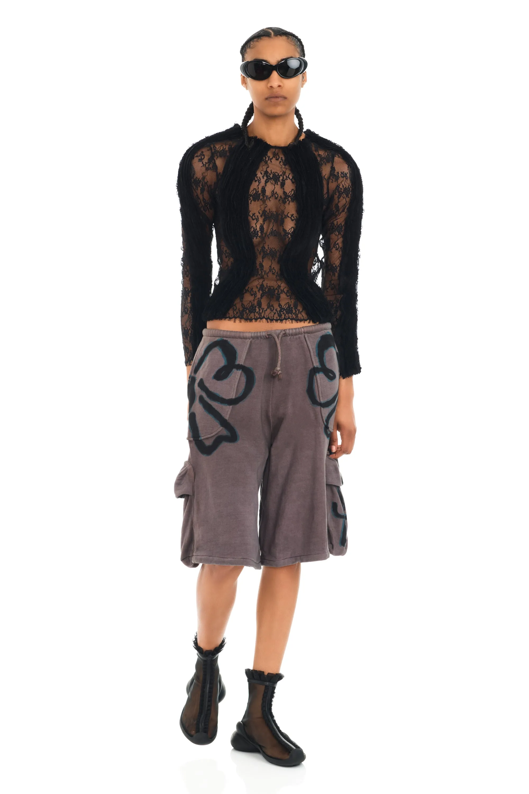 CHARCOAL FLOWER CARGO SWEATSHORTS sold by Collina Strada