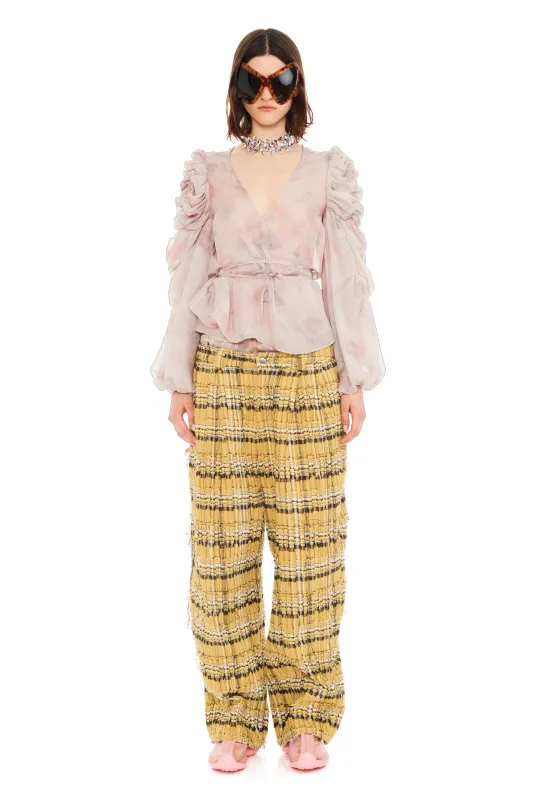 BEIGE WATERCOLOR ROSES CELOSIA WRAP TOP sold by Collina Strada