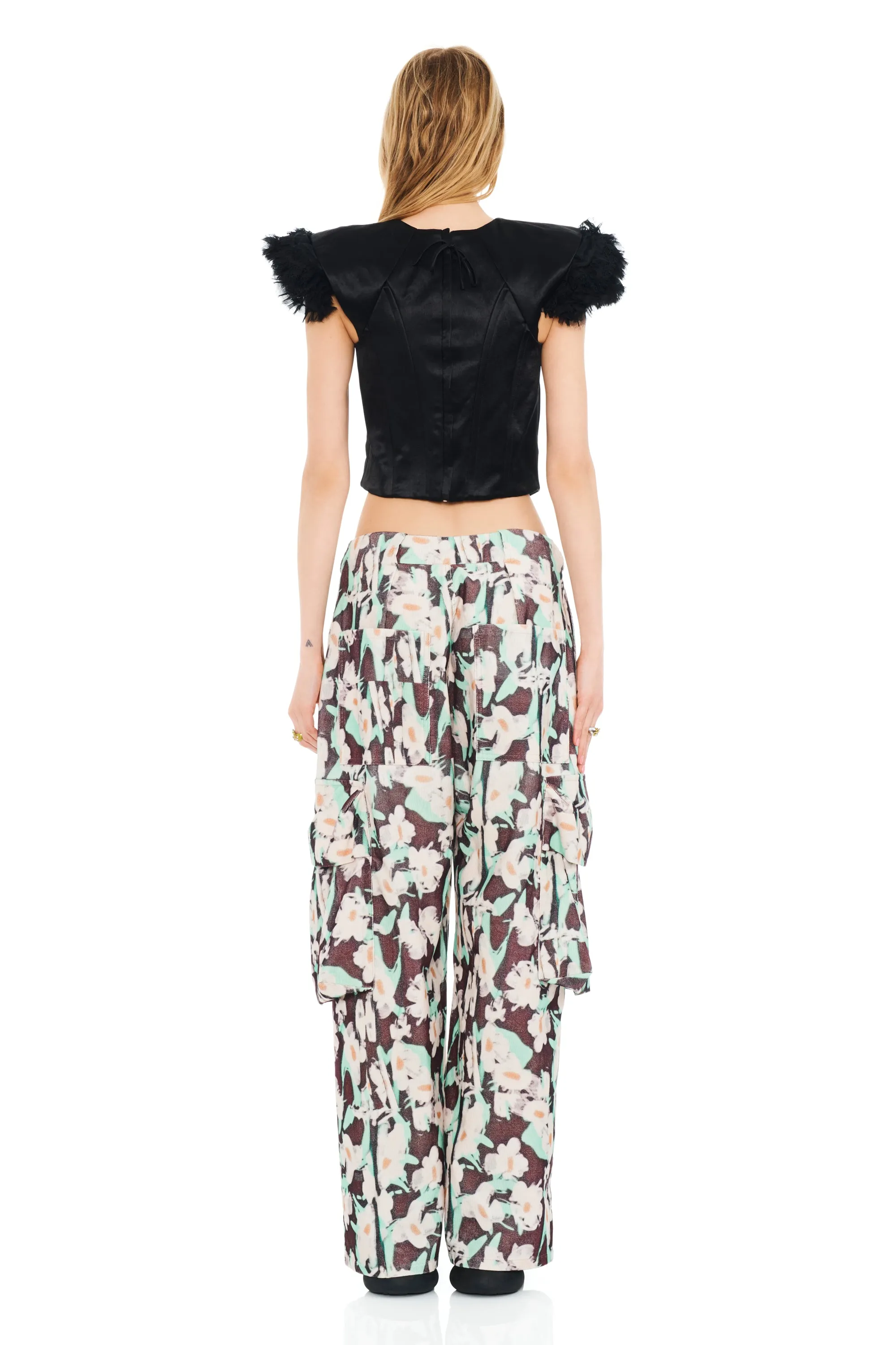 BLACK PAINTED DAISY PLEATED CARGO PANT sold by Collina Strada product image thumbnail 5