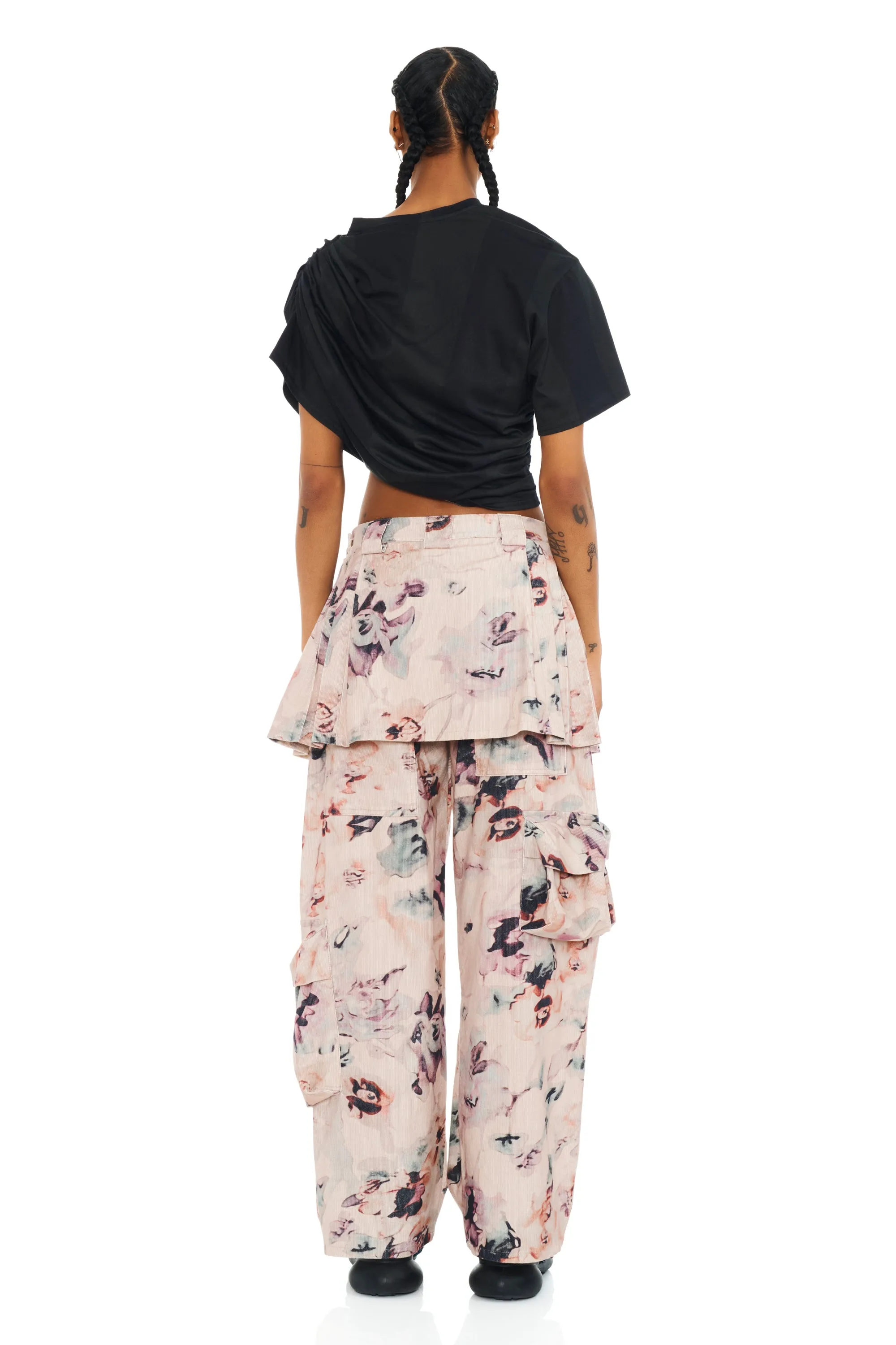 BEIGE WATERCOLOR ROSES LAWN SKIRT CARGO PANT sold by Collina Strada product image thumbnail 4