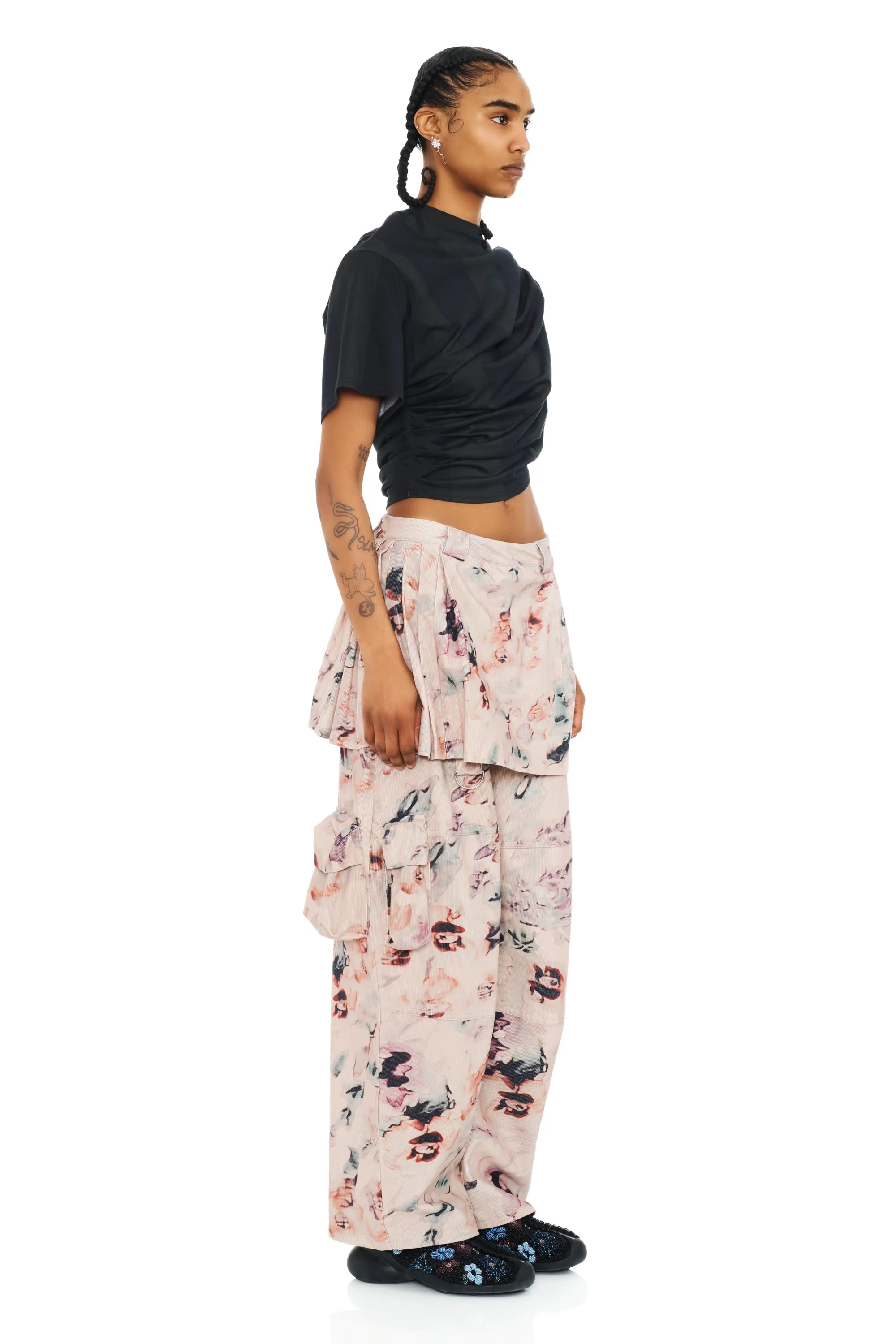 BEIGE WATERCOLOR ROSES LAWN SKIRT CARGO PANT sold by Collina Strada product image thumbnail 2