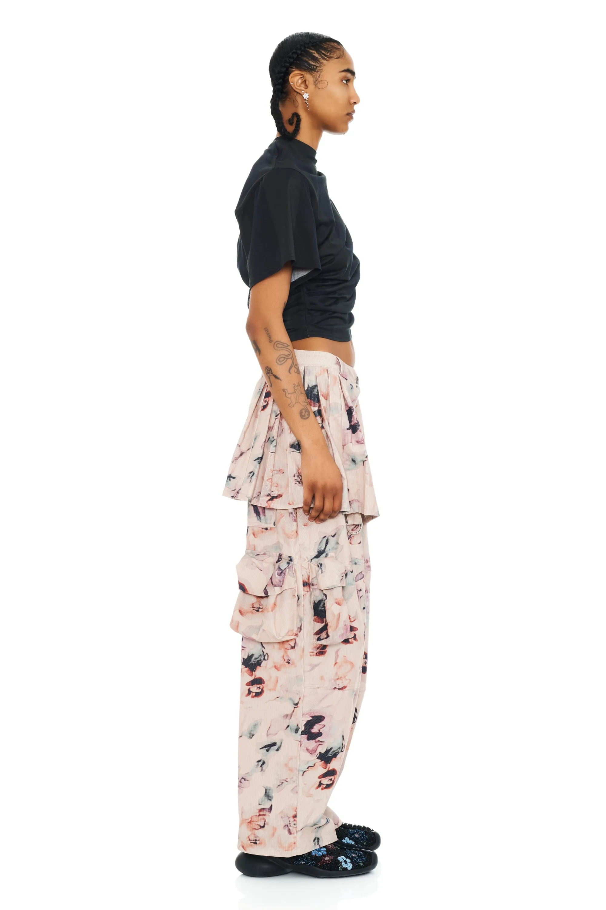 BEIGE WATERCOLOR ROSES LAWN SKIRT CARGO PANT sold by Collina Strada product image thumbnail 3