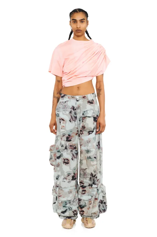 BEIGE WATERCOLOR ROSES GARDEN CARGO PANT made by Collina Strada