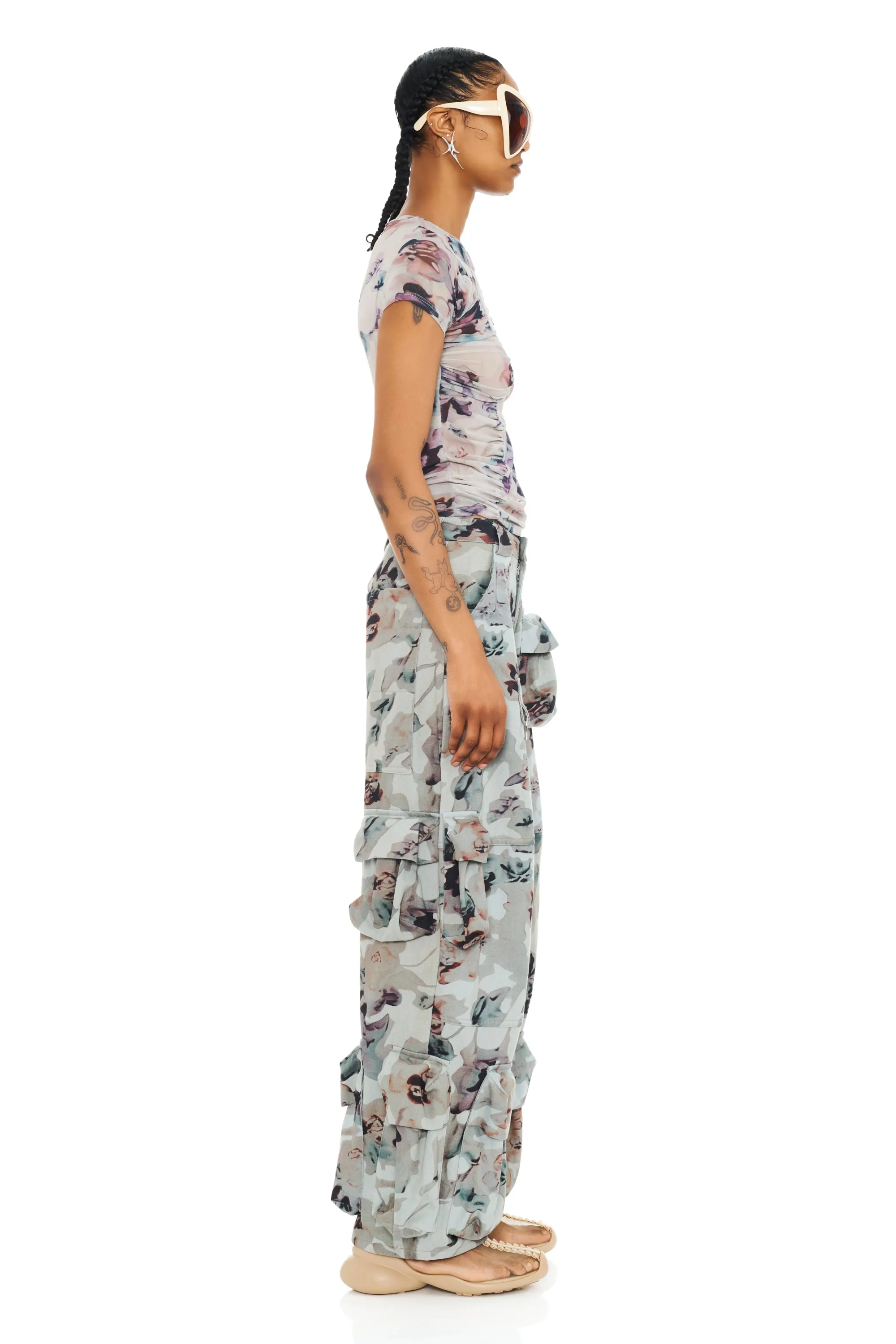 BEIGE WATERCOLOR ROSES GARDEN CARGO PANT sold by Collina Strada product image thumbnail 5